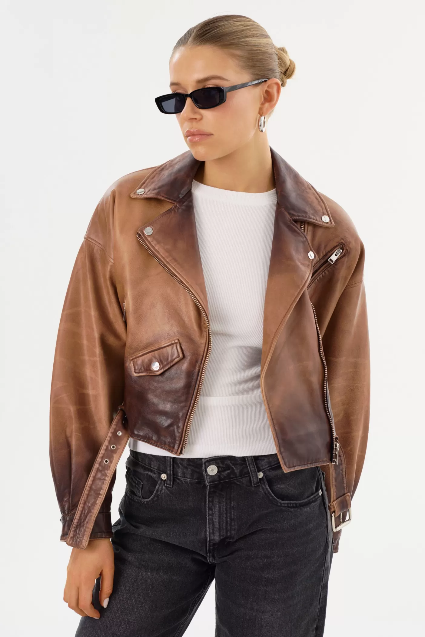 LAMARQUE DYLAN | 80's Leather Biker Jacket Almond Shadow Cheap