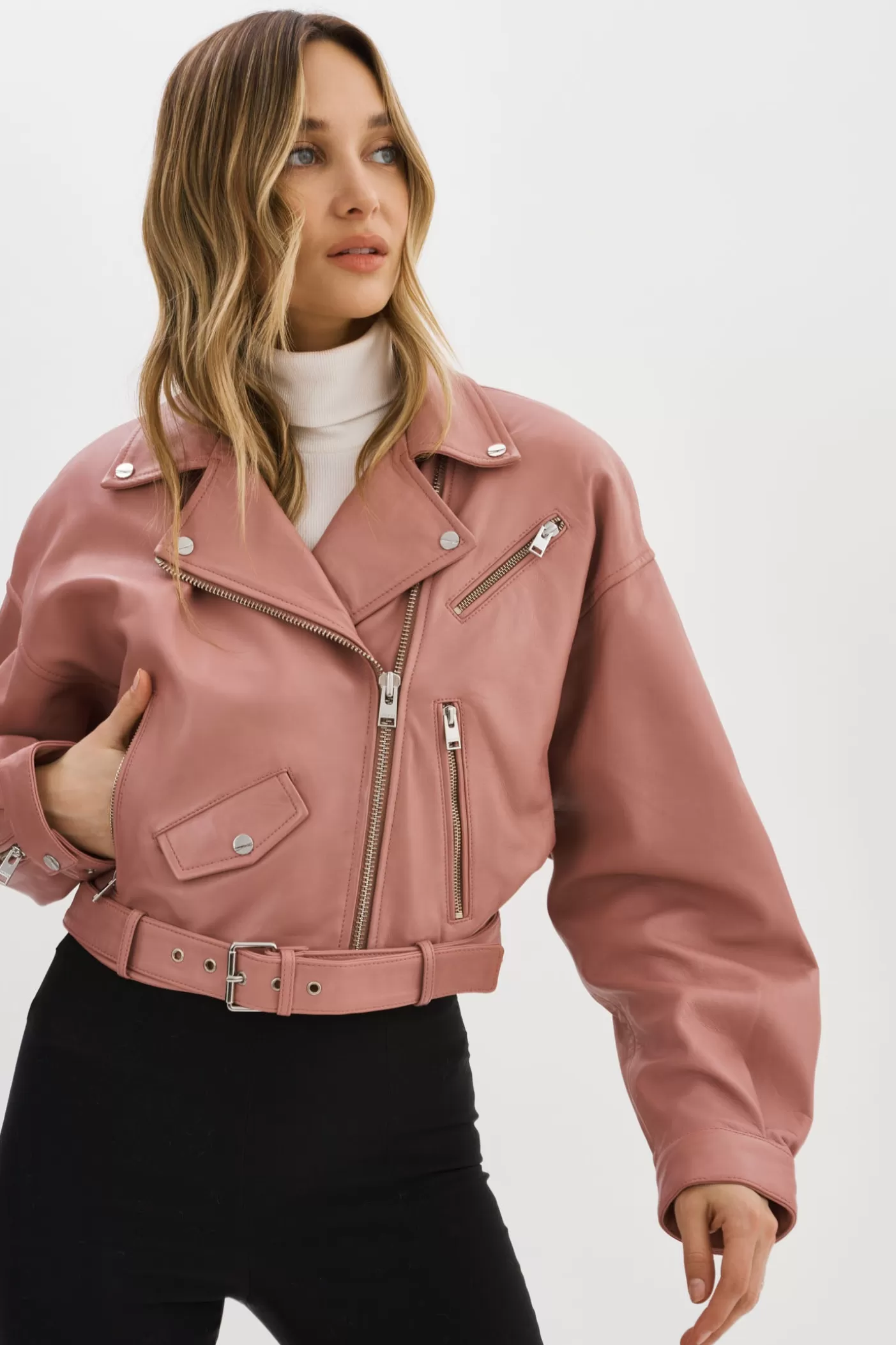 LAMARQUE DYLAN | Veste De Motard En Cuir Des Années 80 ROSE MAUVE Online