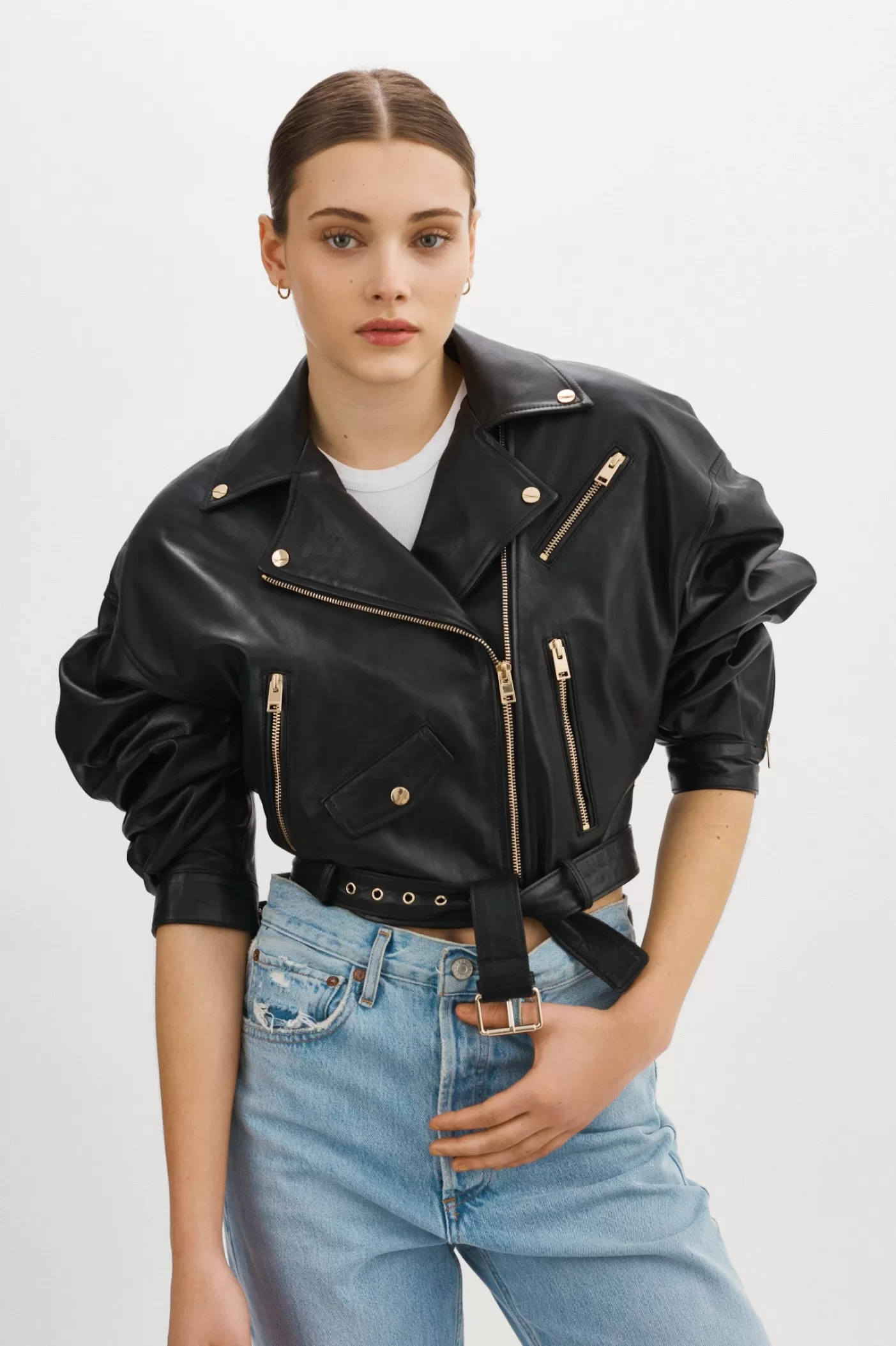 LAMARQUE DYLAN GOLD | 80's Leather Biker Jacket Black Discount