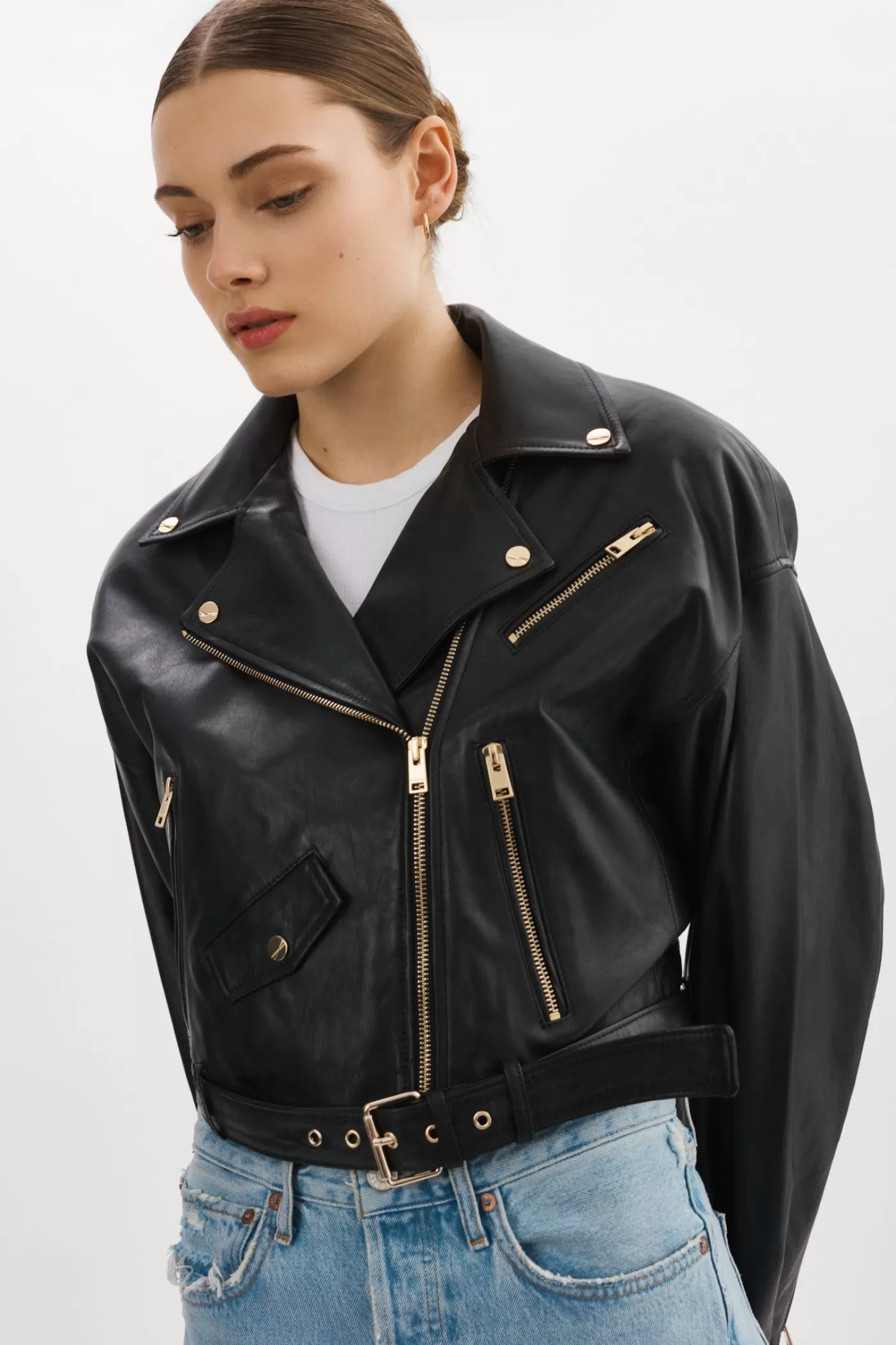 LAMARQUE DYLAN GOLD | 80's Leather Biker Jacket Black Discount