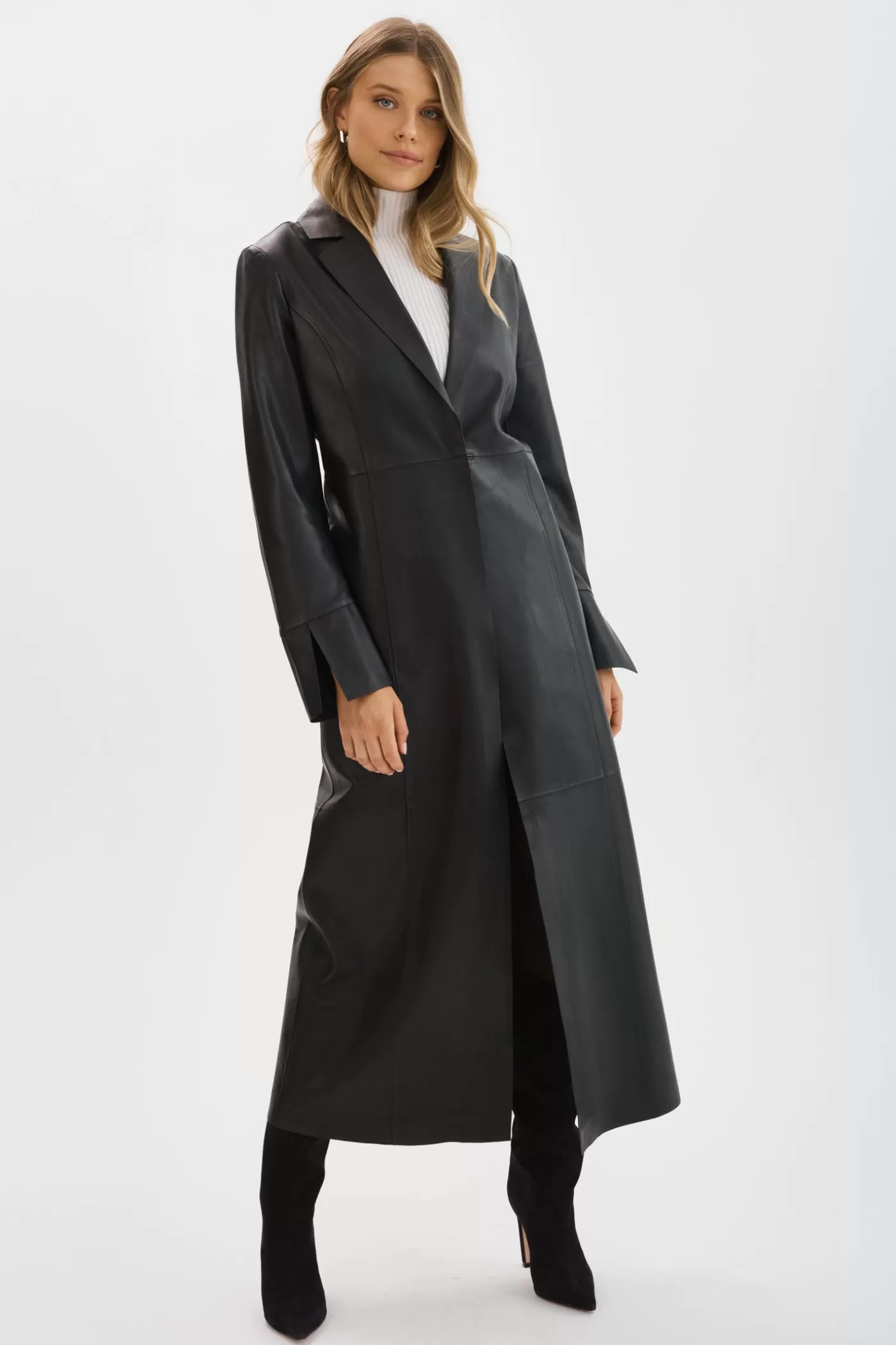 LAMARQUE EVANNA | Manteau Long En Cuir Noir New