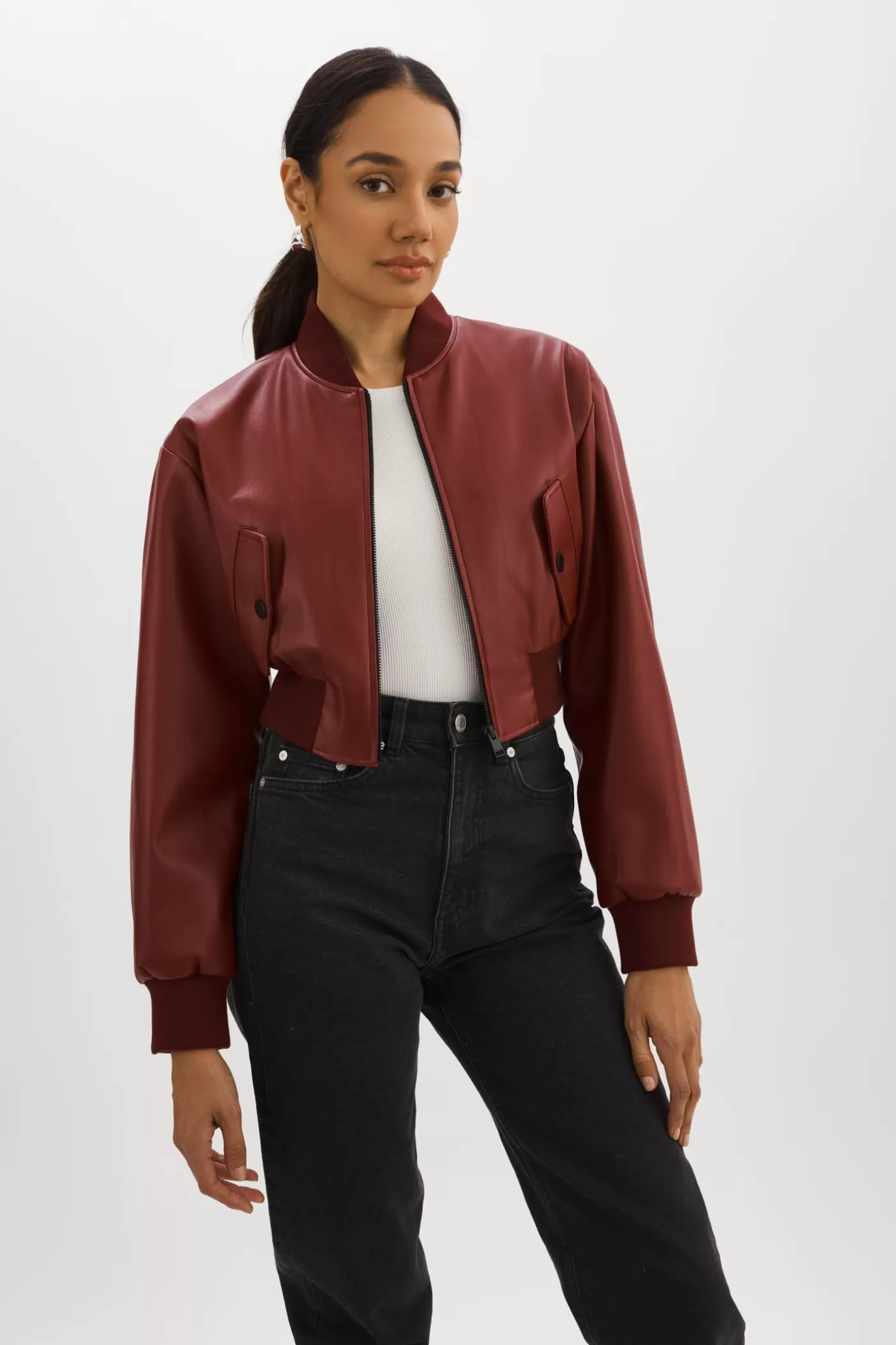 LAMARQUE EVELIN | Bomber Court En Similicuir Syrah Discount