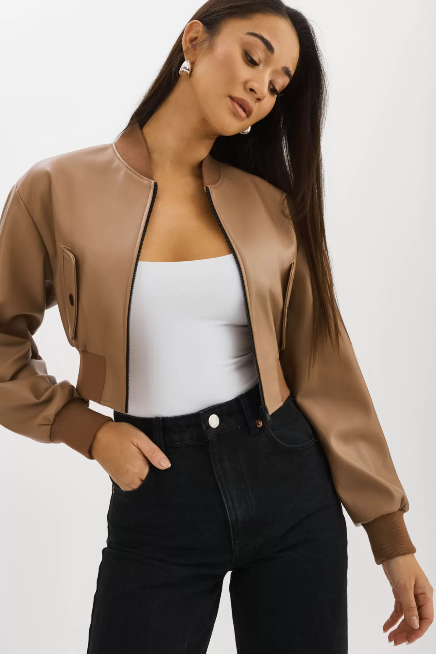 LAMARQUE EVELIN | Bomber Court En Similicuir MOKA Store