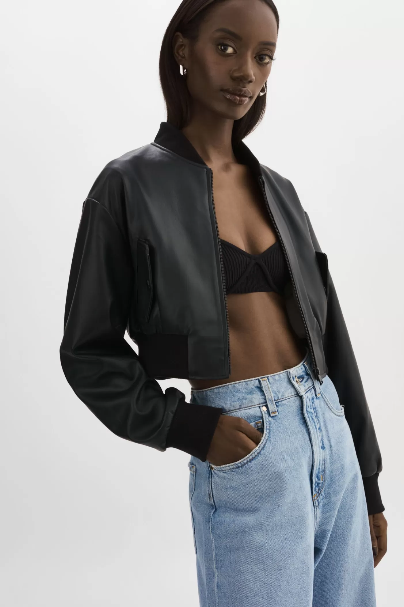 LAMARQUE EVELIN | Bomber Court En Similicuir Noir Hot