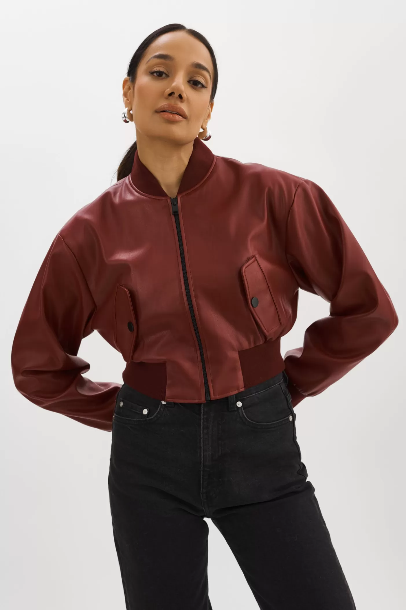 LAMARQUE EVELIN | Bomber Court En Similicuir Syrah Discount