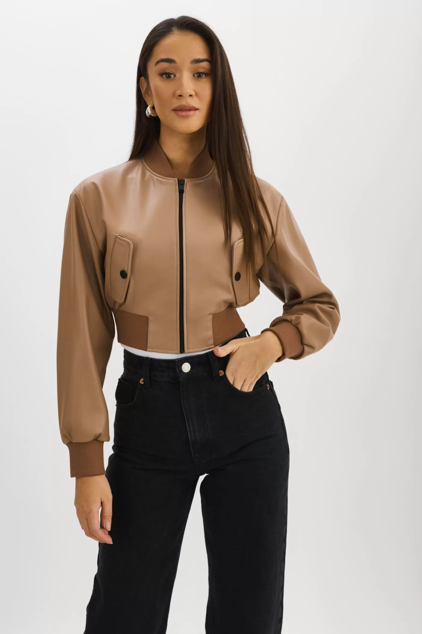 LAMARQUE EVELIN | Bomber Court En Similicuir MOKA Store