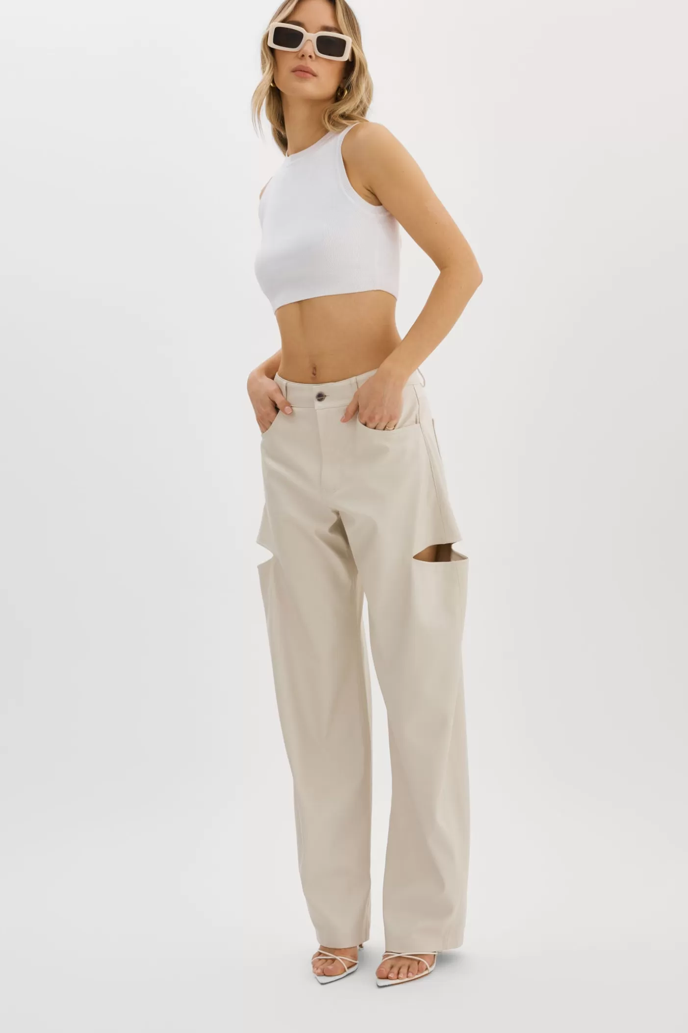 LAMARQUE FALEEN | Faux Leather Loose Pants Ivory Best Sale