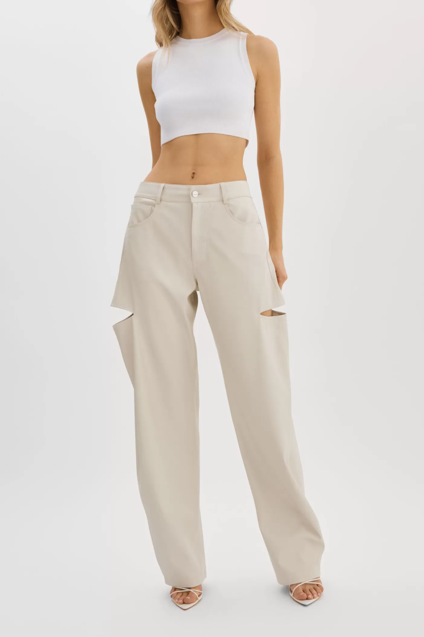 LAMARQUE FALEEN | Faux Leather Loose Pants Ivory Best Sale