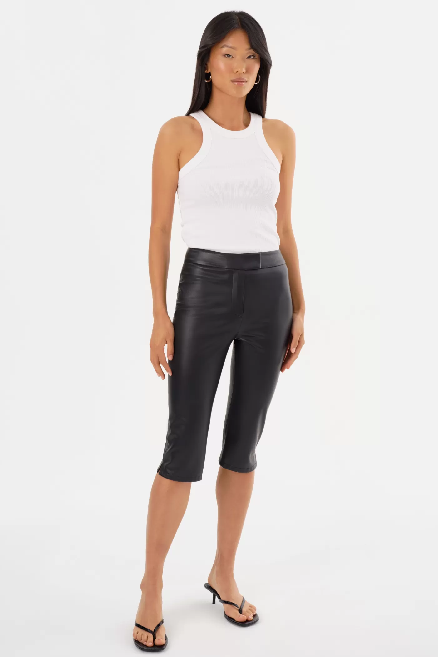 LAMARQUE FAYA | Pantalon Capri En Similicuir Noir Discount