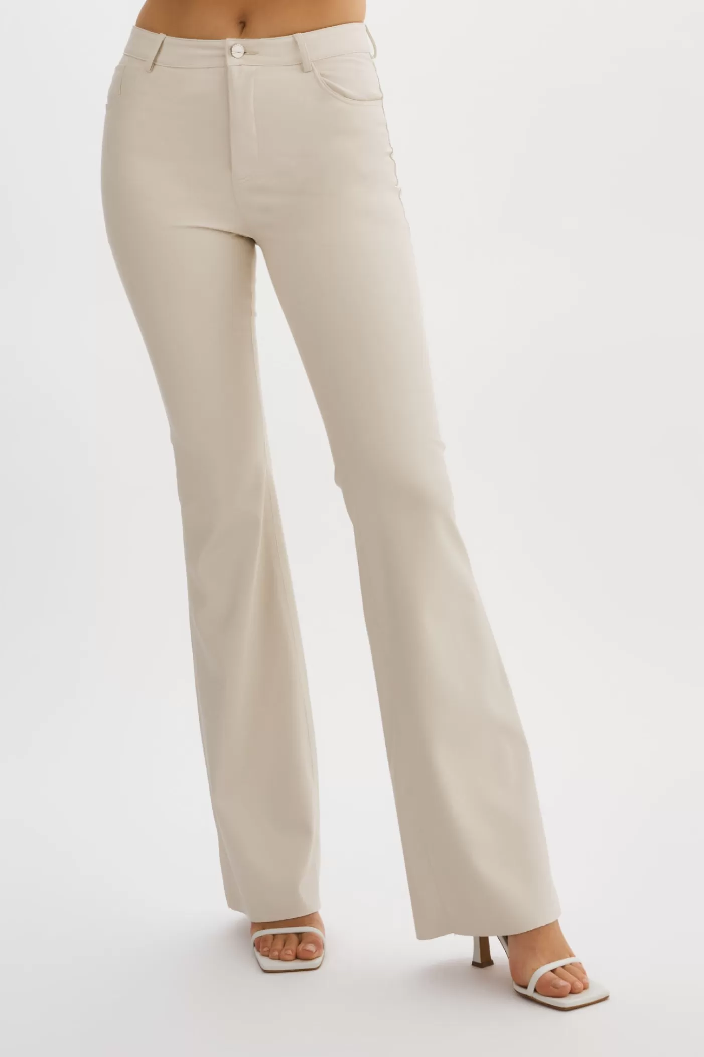 LAMARQUE KAIDA | Pantalon évasé En Simili Cuir IVOIRE New