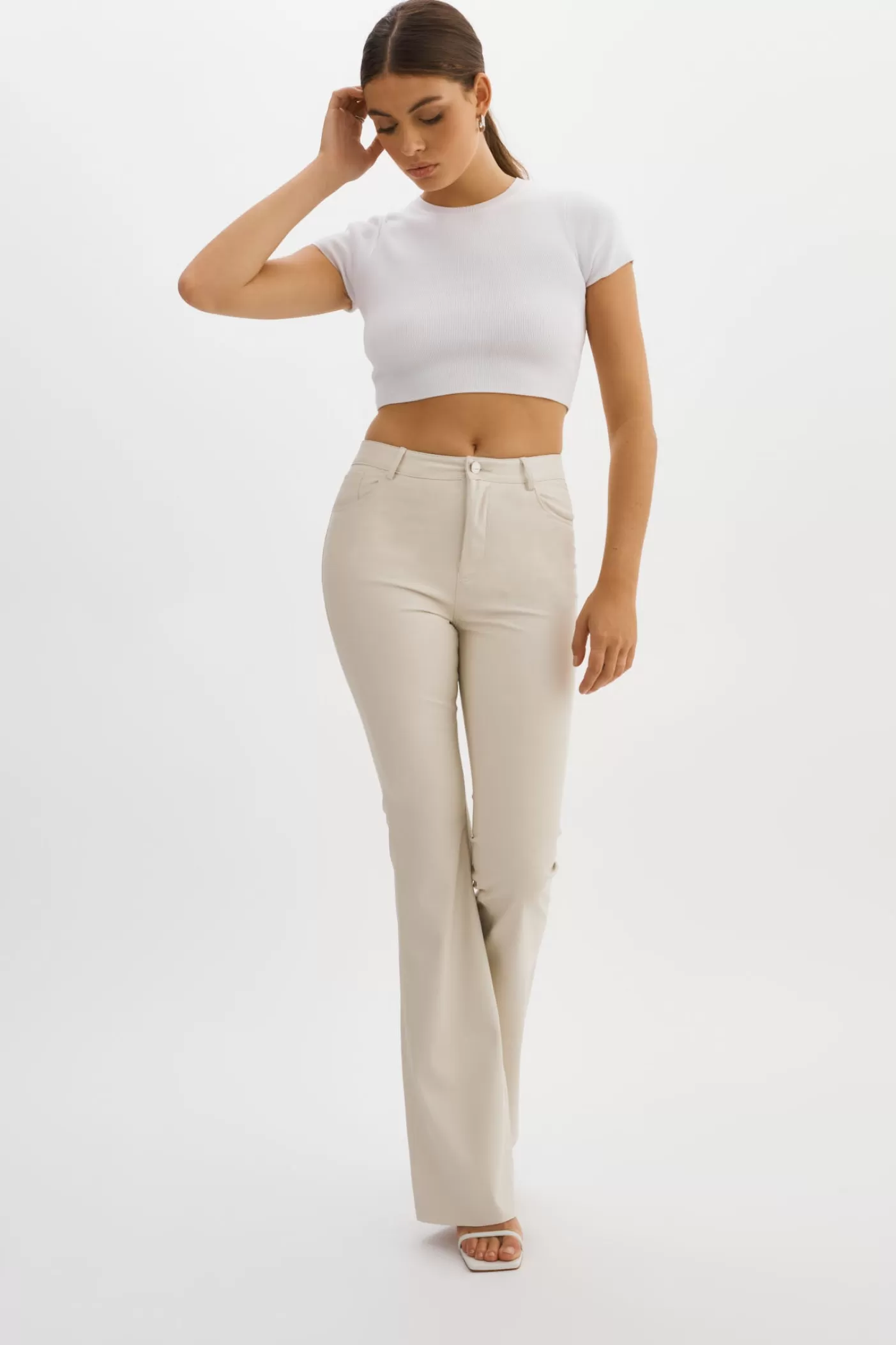 LAMARQUE KAIDA | Pantalon évasé En Simili Cuir IVOIRE New