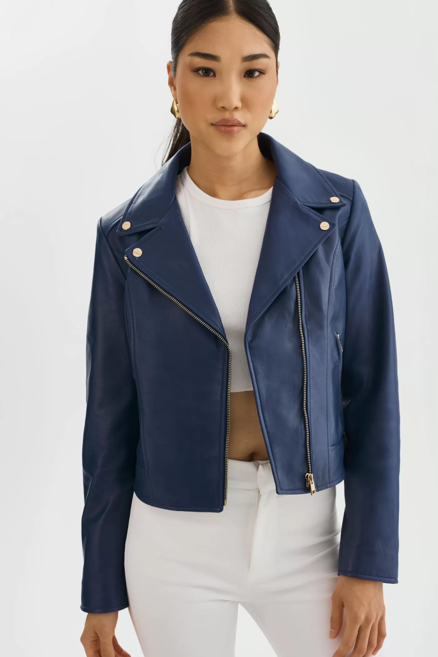 LAMARQUE KELSEY OR | Veste De Motard En Cuir Bleu égéen Hot