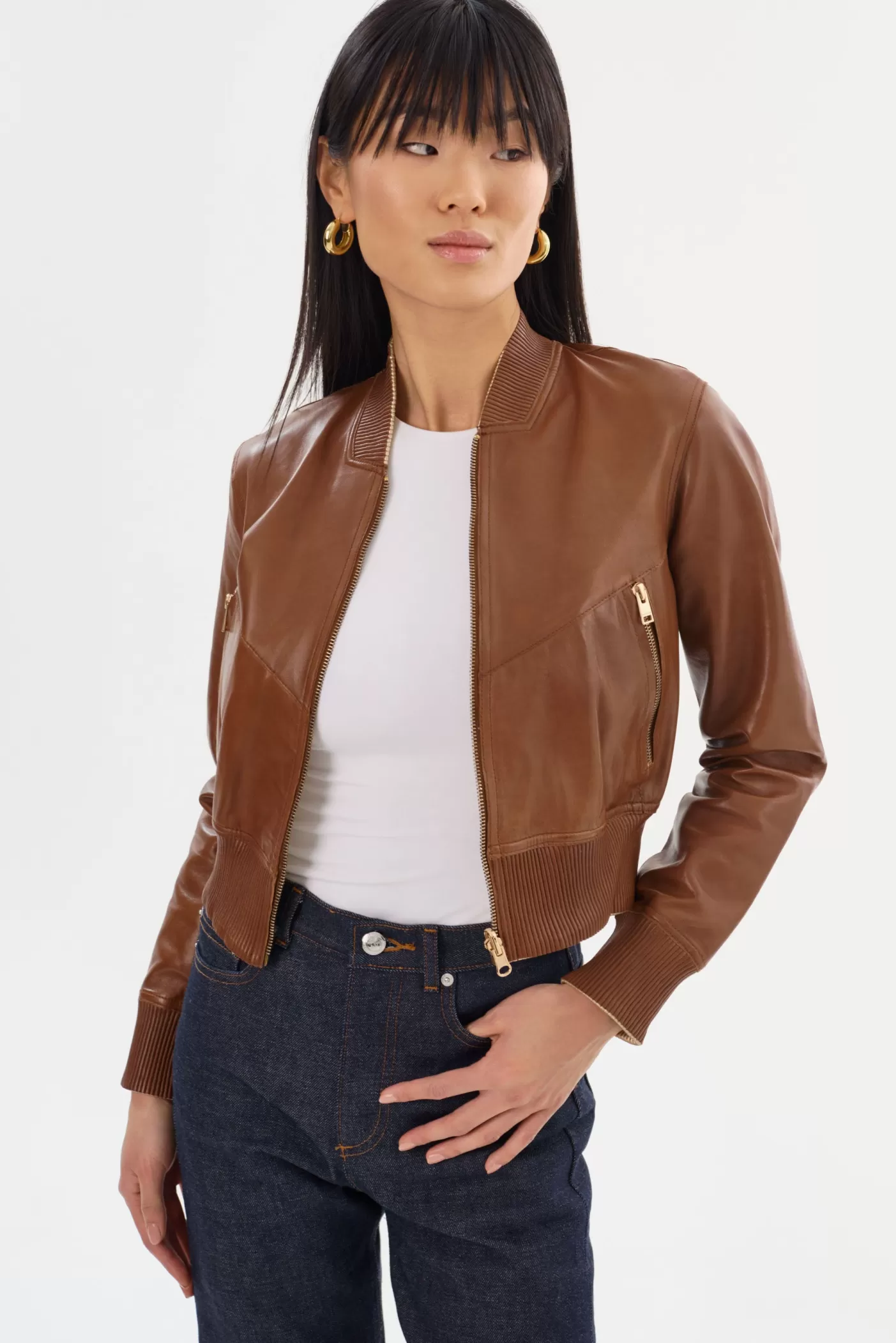 LAMARQUE KORDELLA | Reversible Leather Bomber Jacket Luggage/Gold Cheap