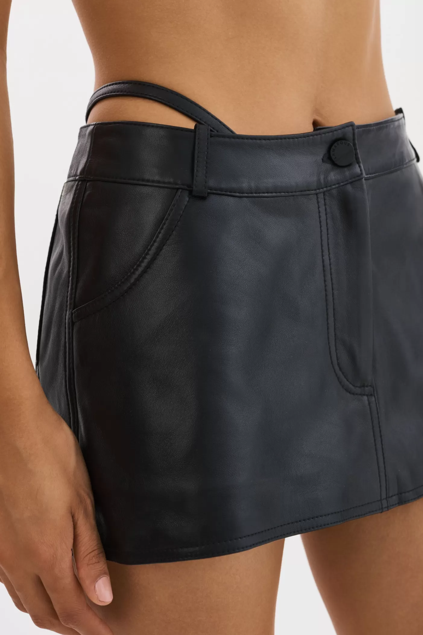 LAMARQUE LIANA | Jupe-short En Cuir Noir Shop