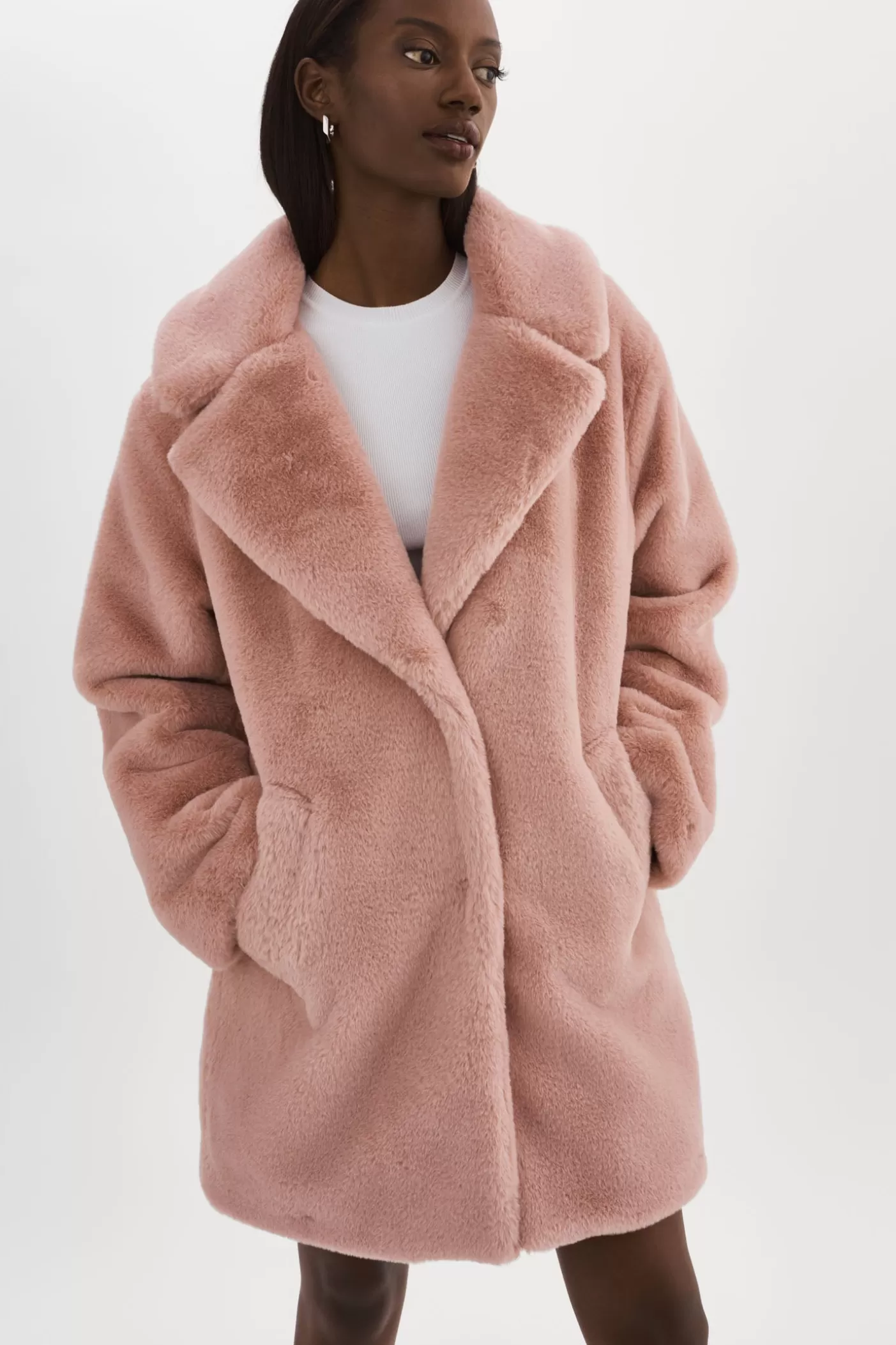 LAMARQUE LINNEA | Manteau En Fausse Fourrure Rose Fumé Hot