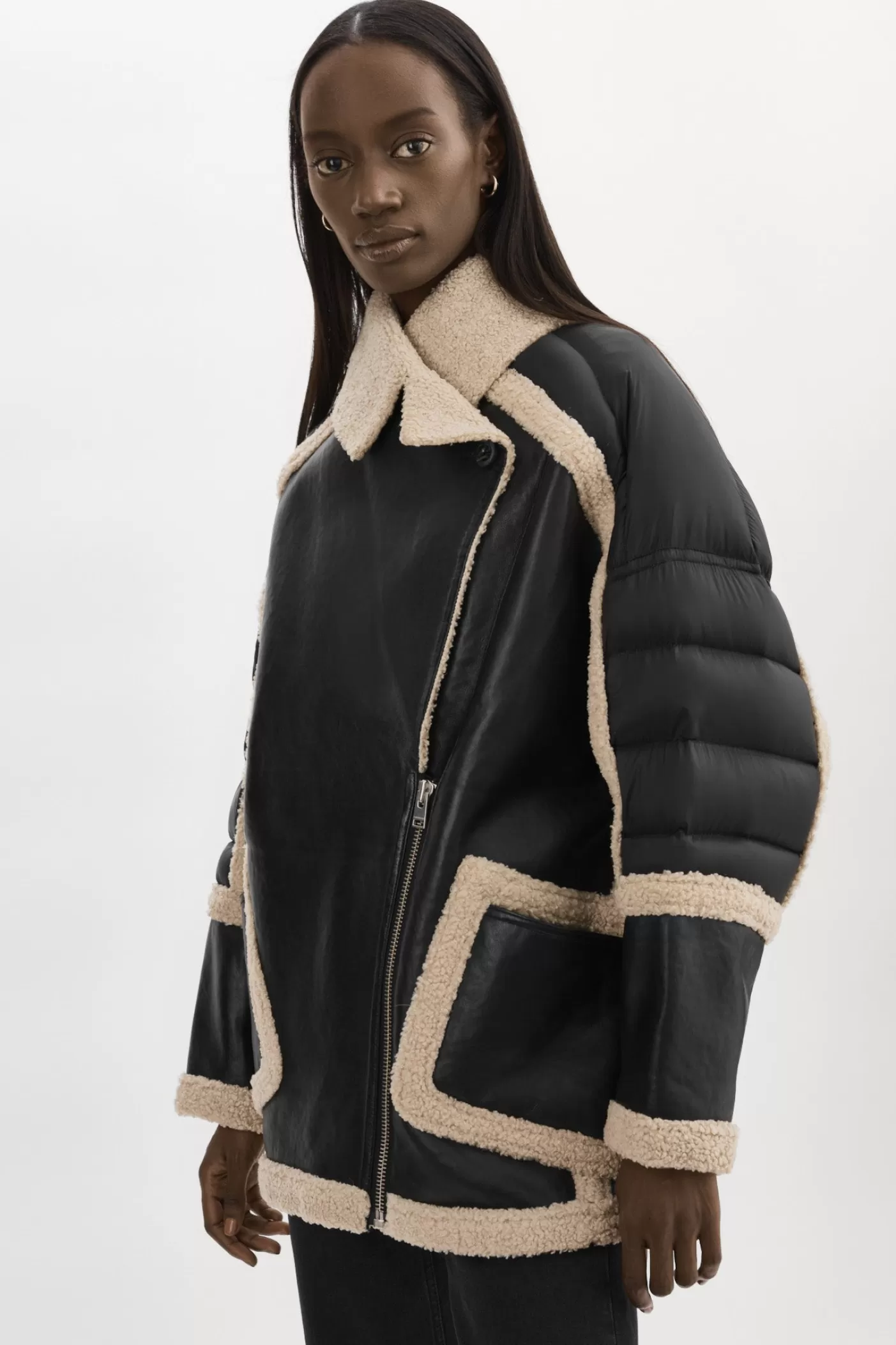 LAMARQUE LISA | Manteau Cocoon En Matières Mixtes Noir/Écru Online