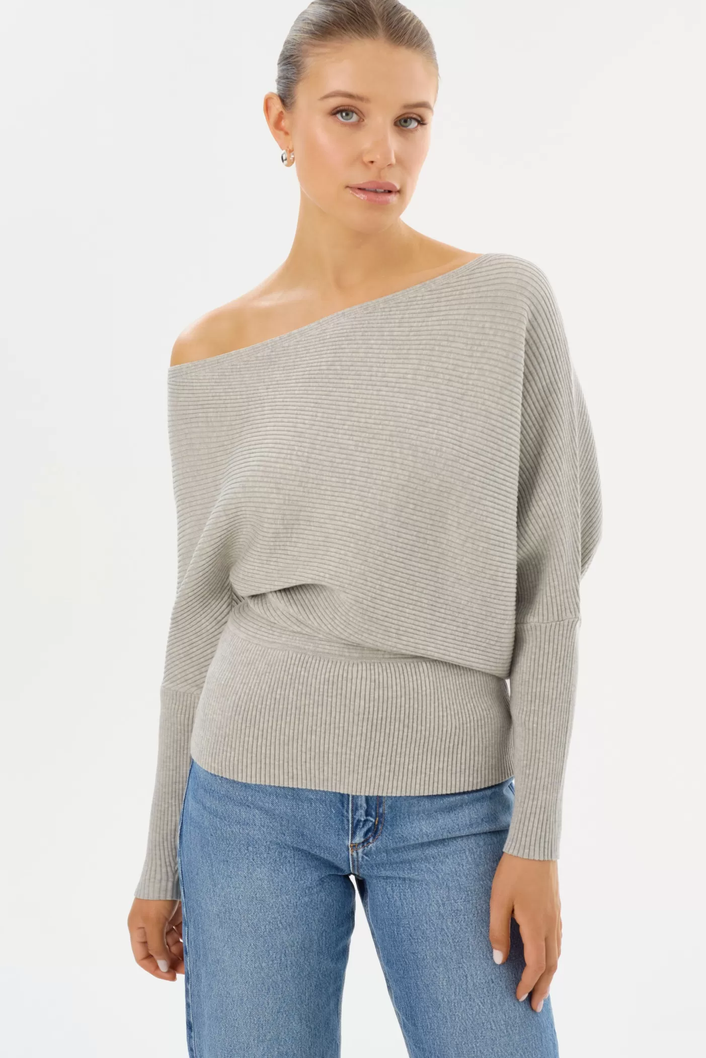 LAMARQUE LORRAINE | Haut En Tricot à épaules Découvertes Gris clair Best Sale