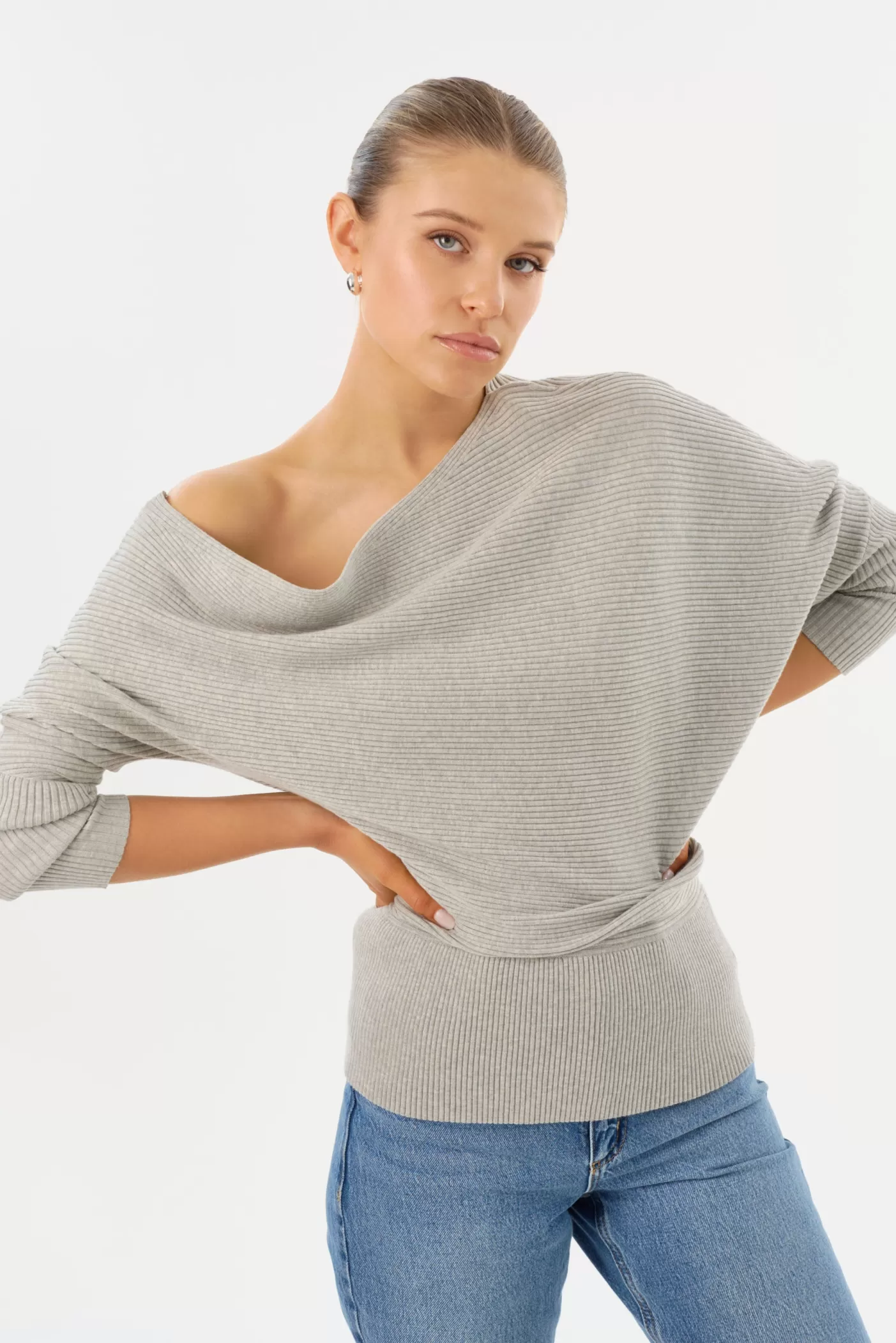 LAMARQUE LORRAINE | Haut En Tricot à épaules Découvertes Gris clair Best Sale