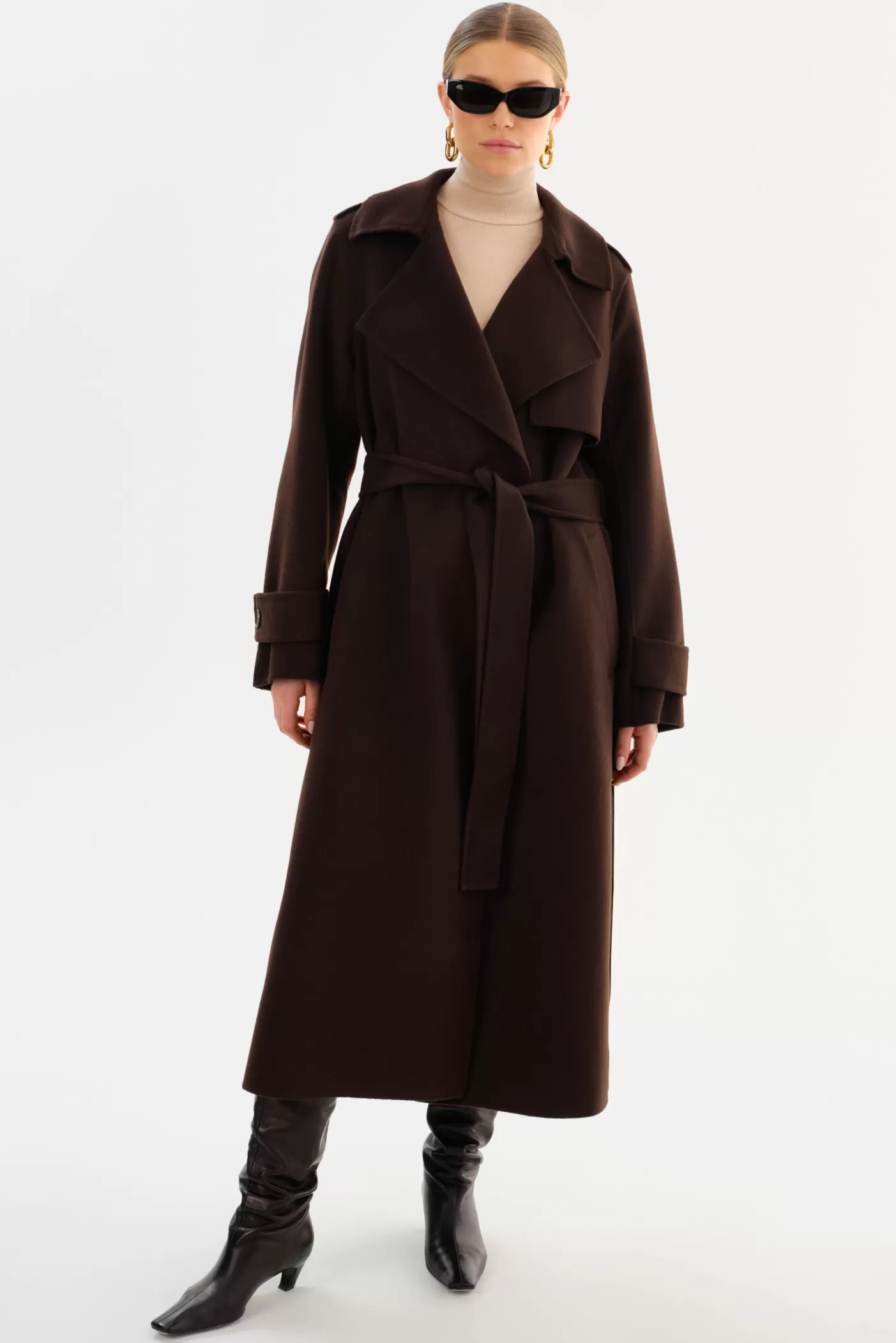 LAMARQUE MARGARET | Trench-coat En Laine Marron foncé Cheap