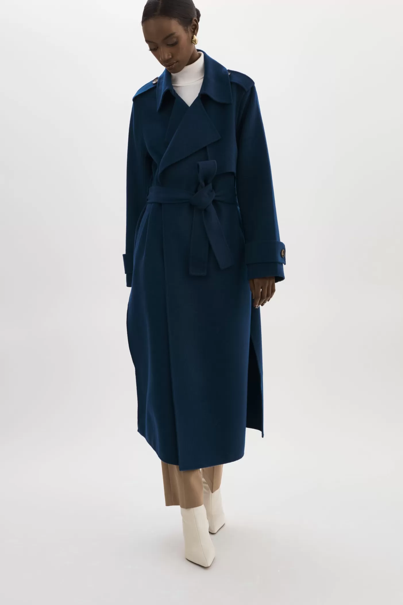 LAMARQUE MARGARET | Trench-coat En Laine BLEU NUIT Cheap