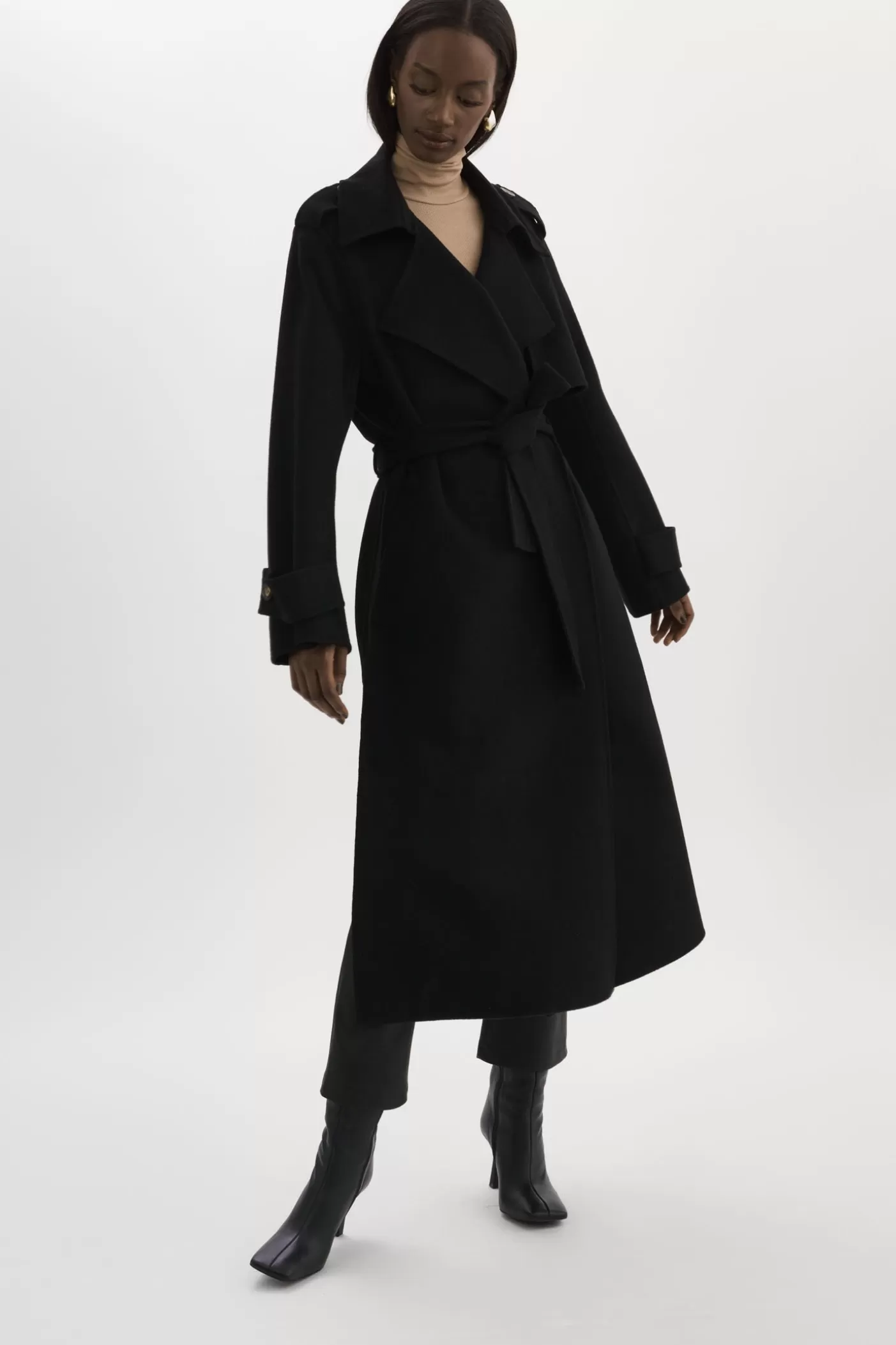 LAMARQUE MARGARET | Trench-coat En Laine Noir New