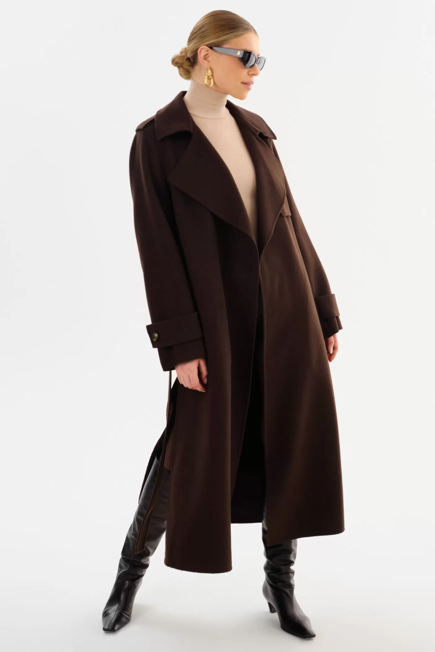 LAMARQUE MARGARET | Trench-coat En Laine Marron foncé Cheap