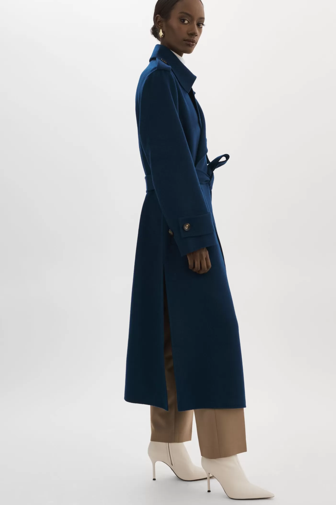 LAMARQUE MARGARET | Trench-coat En Laine BLEU NUIT Cheap