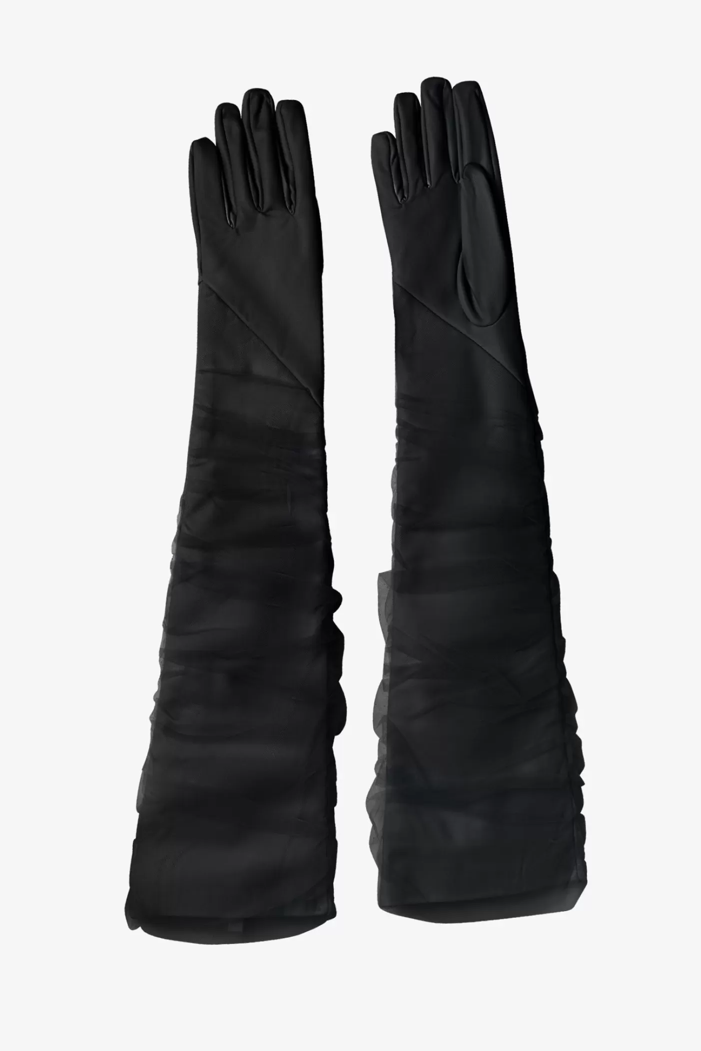 LAMARQUE MARILYN | Faux Leather And Tulle Gloves Black Fashion