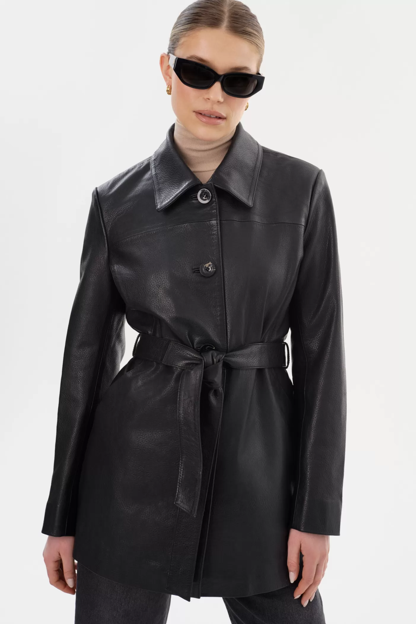 LAMARQUE MARLOWE | Leather Trench Coat Black Discount