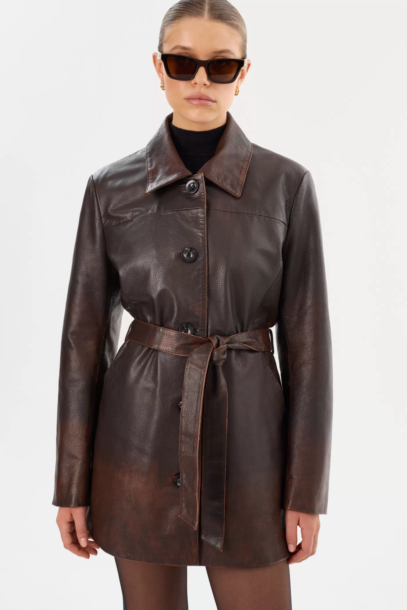 LAMARQUE MARLOWE | Leather Trench Coat Rub Off Brown Online