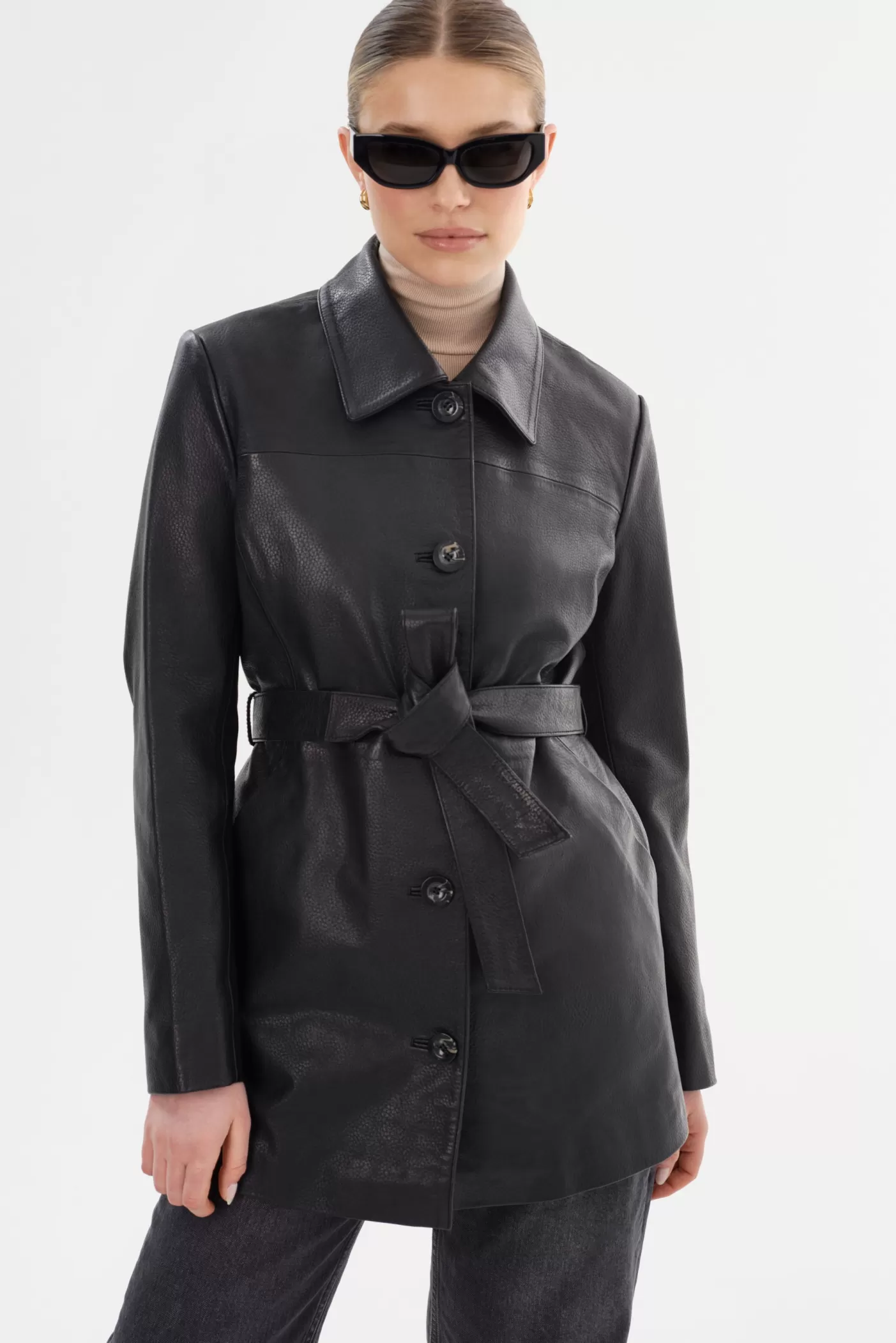 LAMARQUE MARLOWE | Leather Trench Coat Black Discount