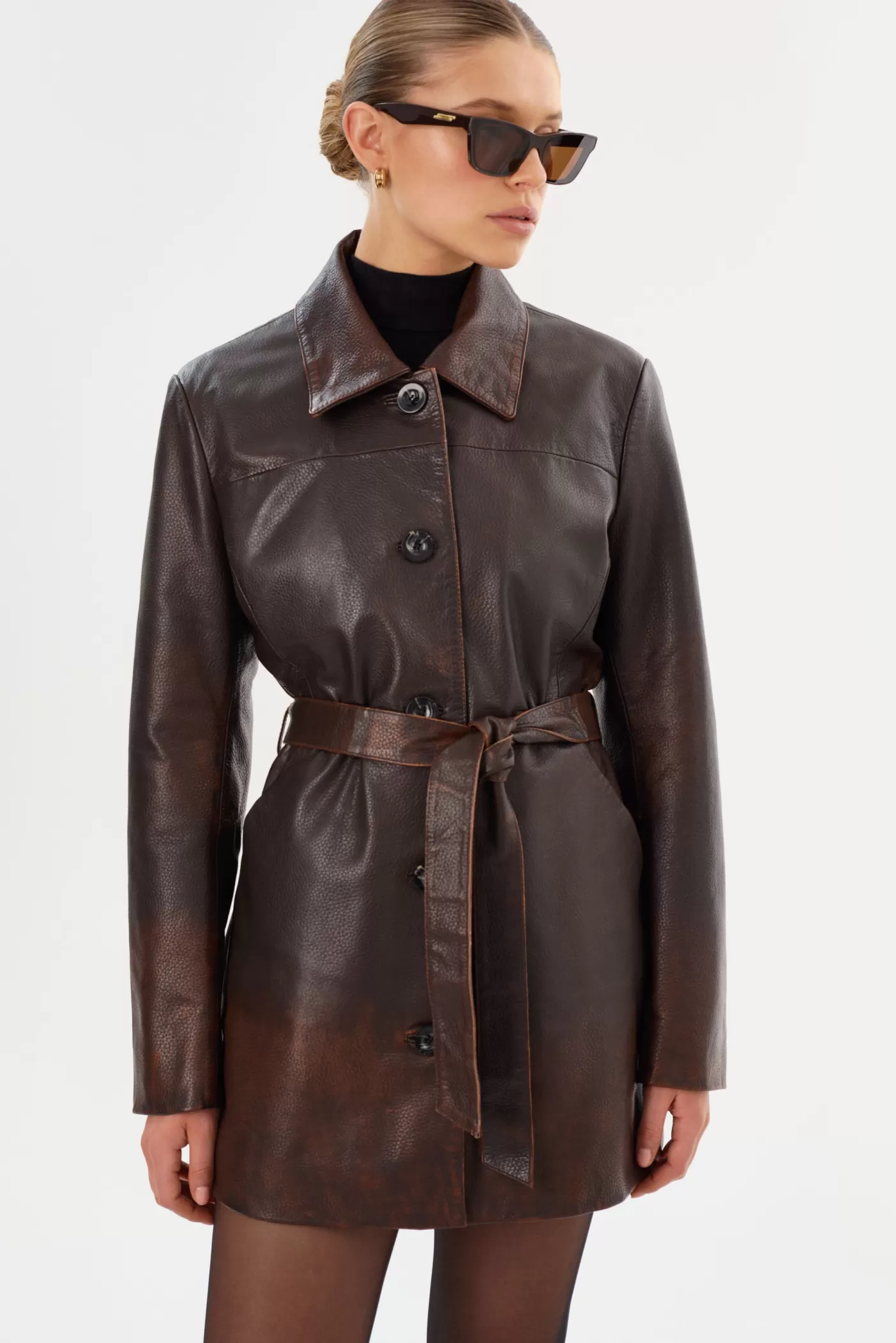 LAMARQUE MARLOWE | Leather Trench Coat Rub Off Brown Online