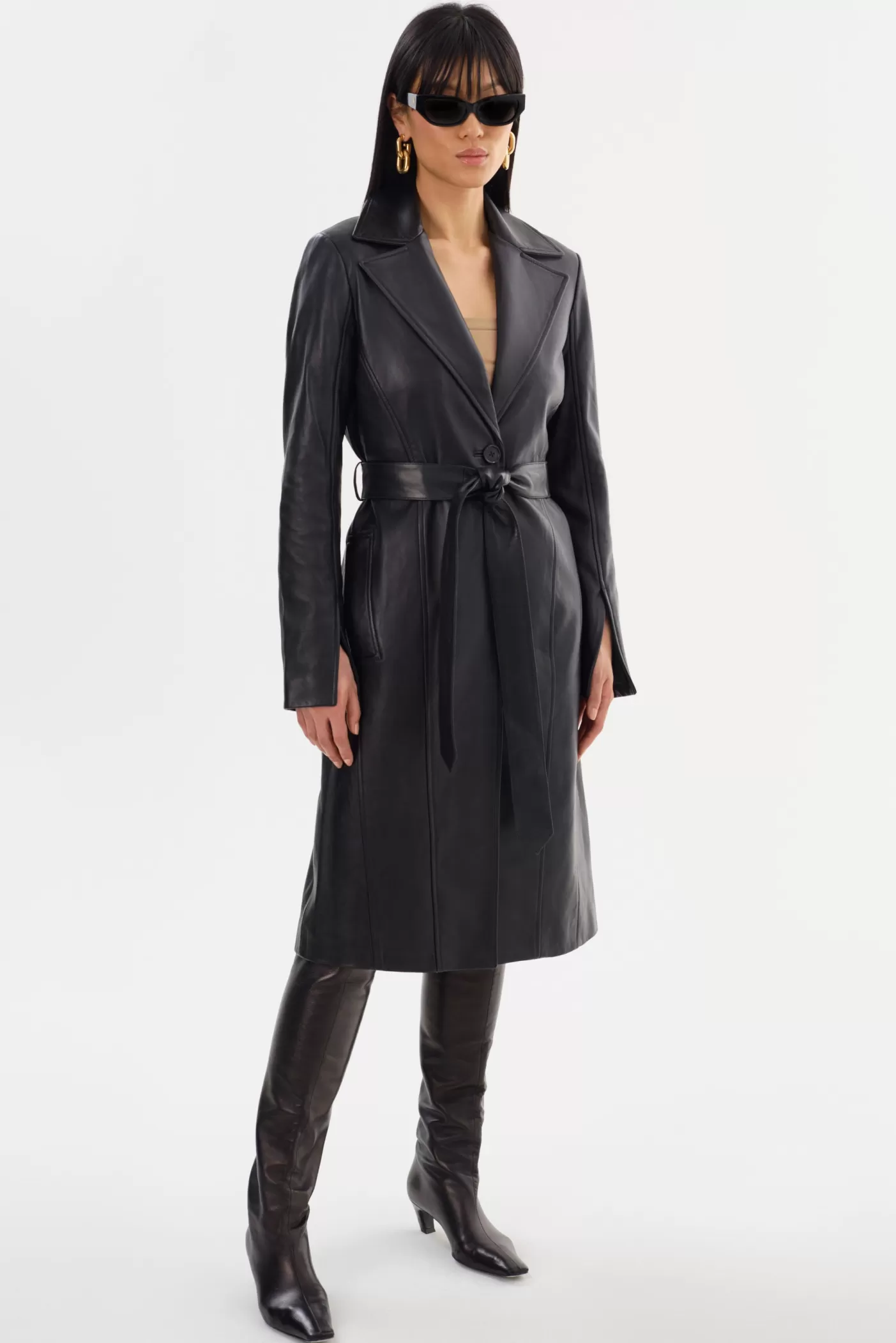 LAMARQUE MIRANDA | Leather Trench Coat Noir Clearance