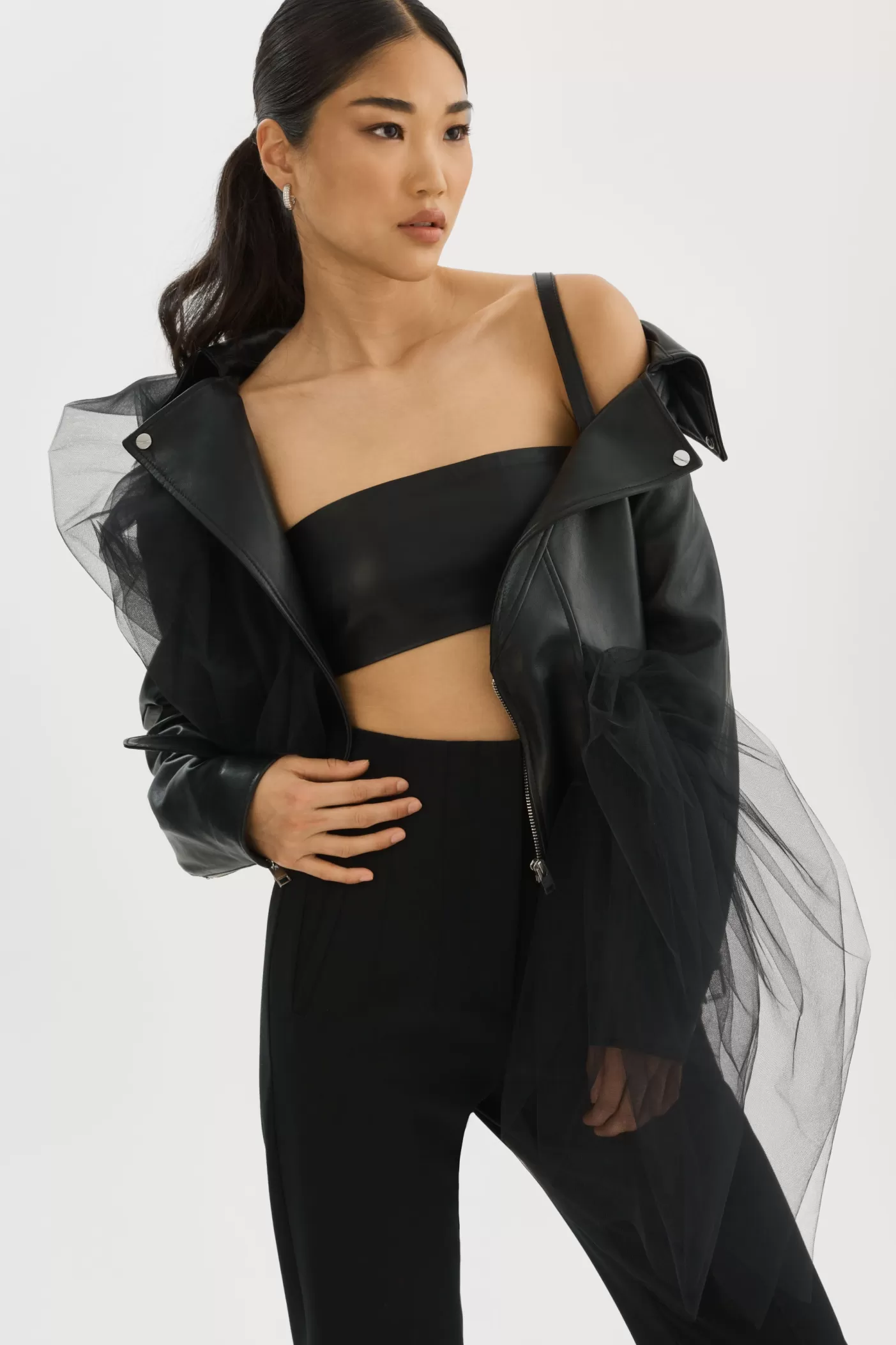 LAMARQUE OBELIA | Veste Moto En Tulle Et Cuir Noir Best