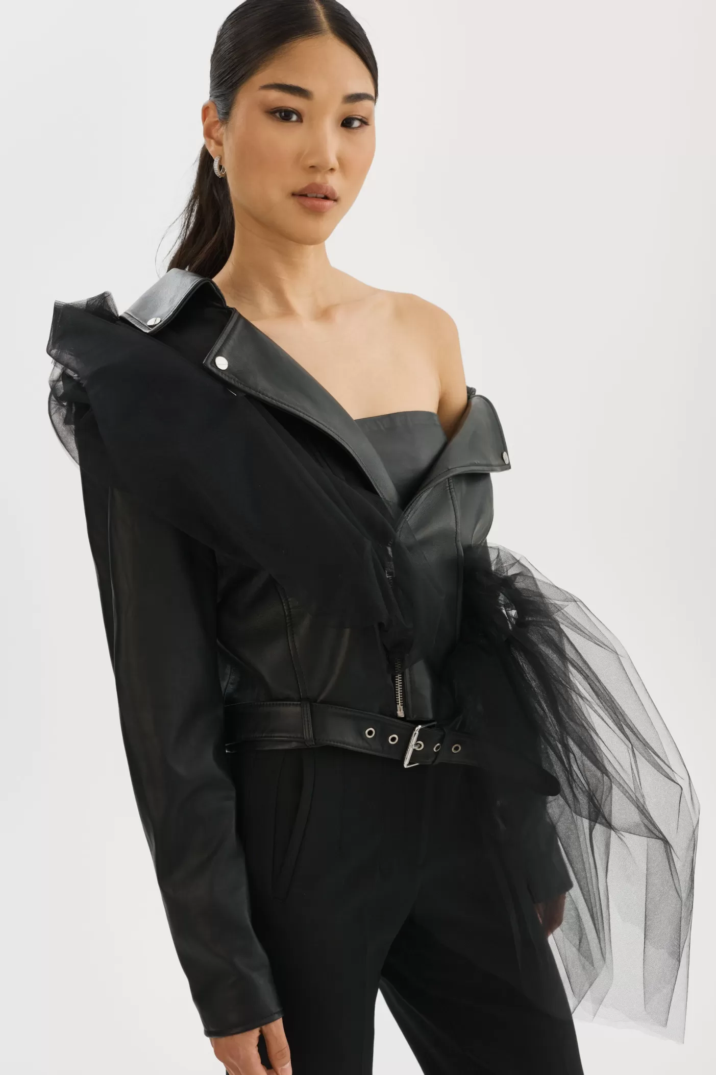 LAMARQUE OBELIA | Veste Moto En Tulle Et Cuir Noir Best