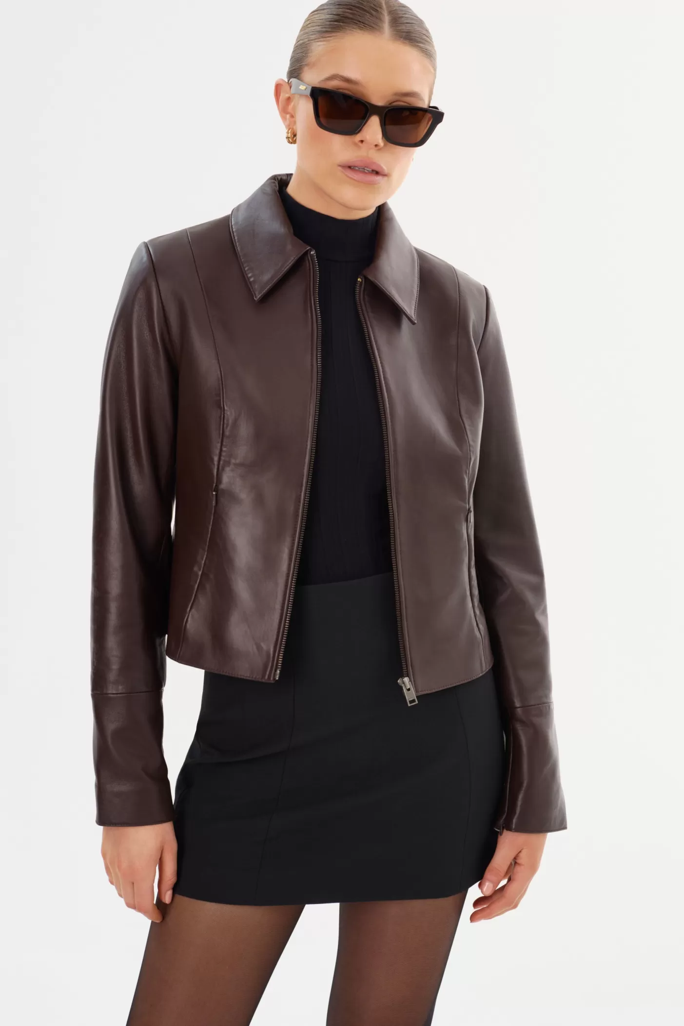 LAMARQUE OCEANA | Fitted Leather Jacket Mahogany Flash Sale