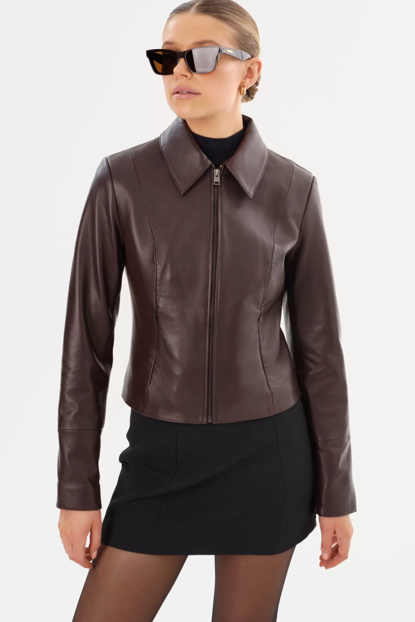 LAMARQUE OCEANA | Fitted Leather Jacket Mahogany Flash Sale