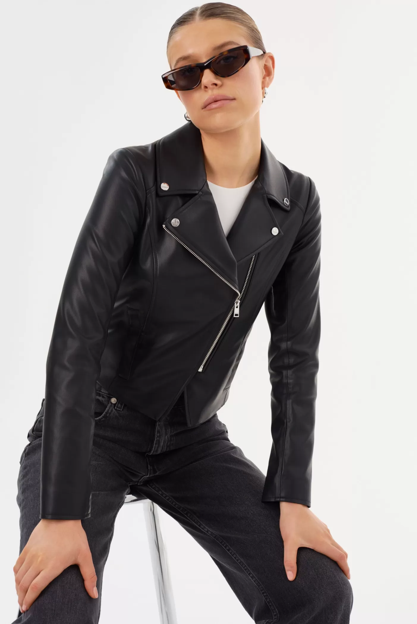 LAMARQUE PASCALE | Fitted Faux Leather Jacket Black Cheap