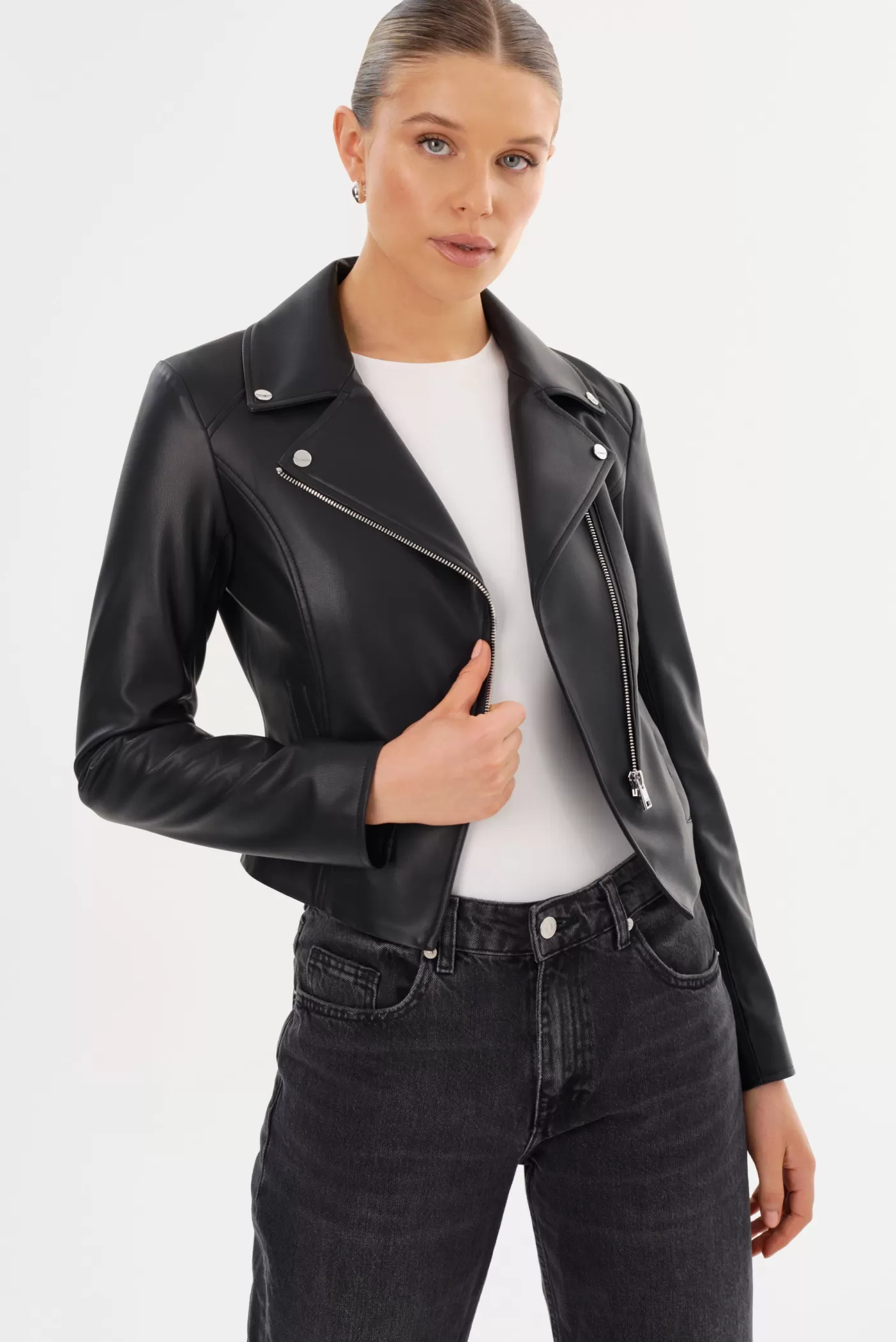 LAMARQUE PASCALE | Fitted Faux Leather Jacket Black Cheap