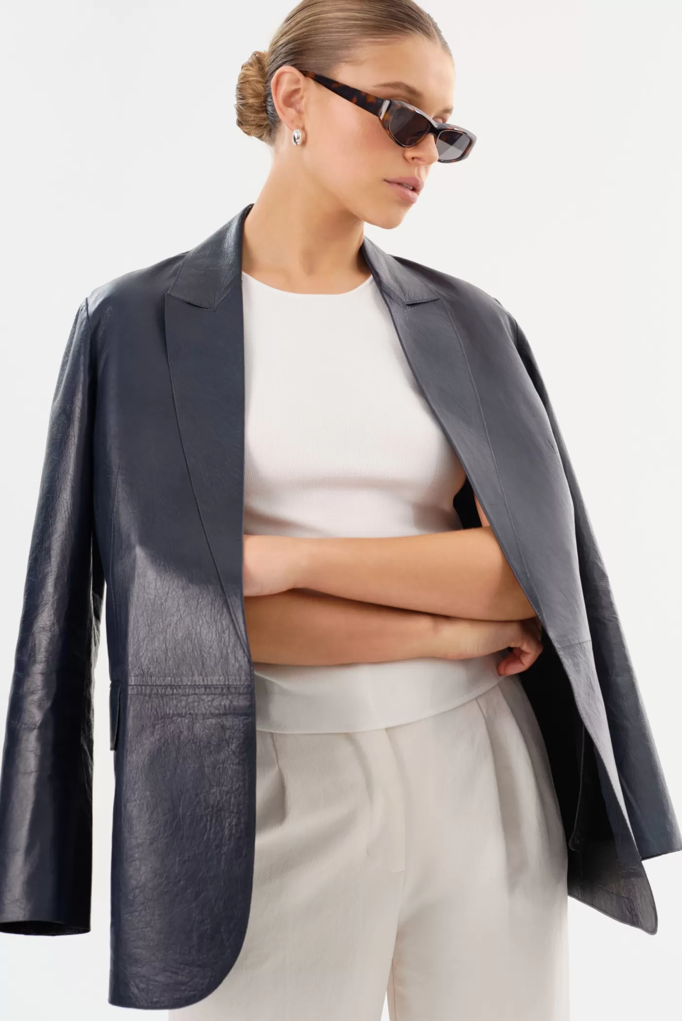 LAMARQUE QUIRINA | Blazer En Cuir Marine Cheap