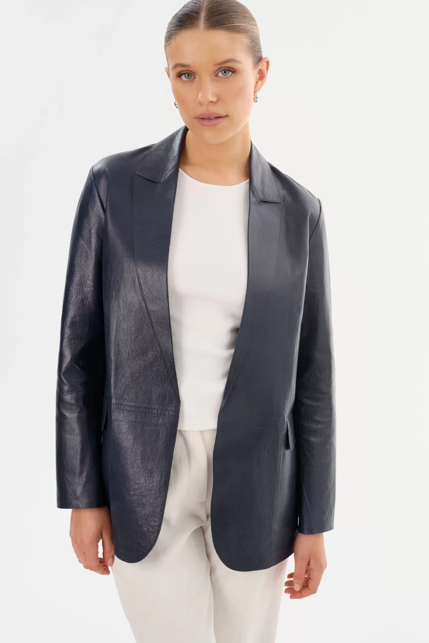 LAMARQUE QUIRINA | Blazer En Cuir Marine Cheap