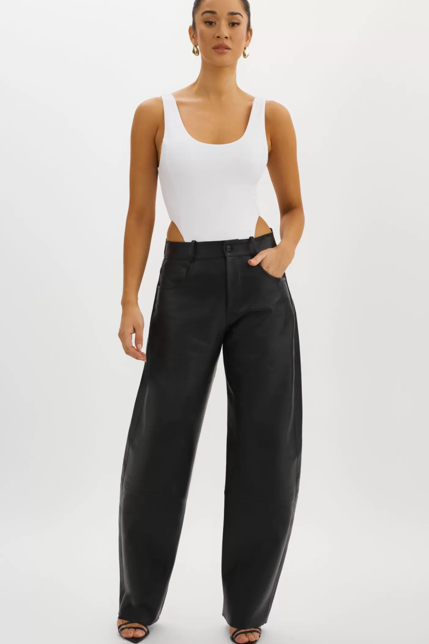 LAMARQUE RIDA | Pantalon En Cuir Décontracté Noir Outlet