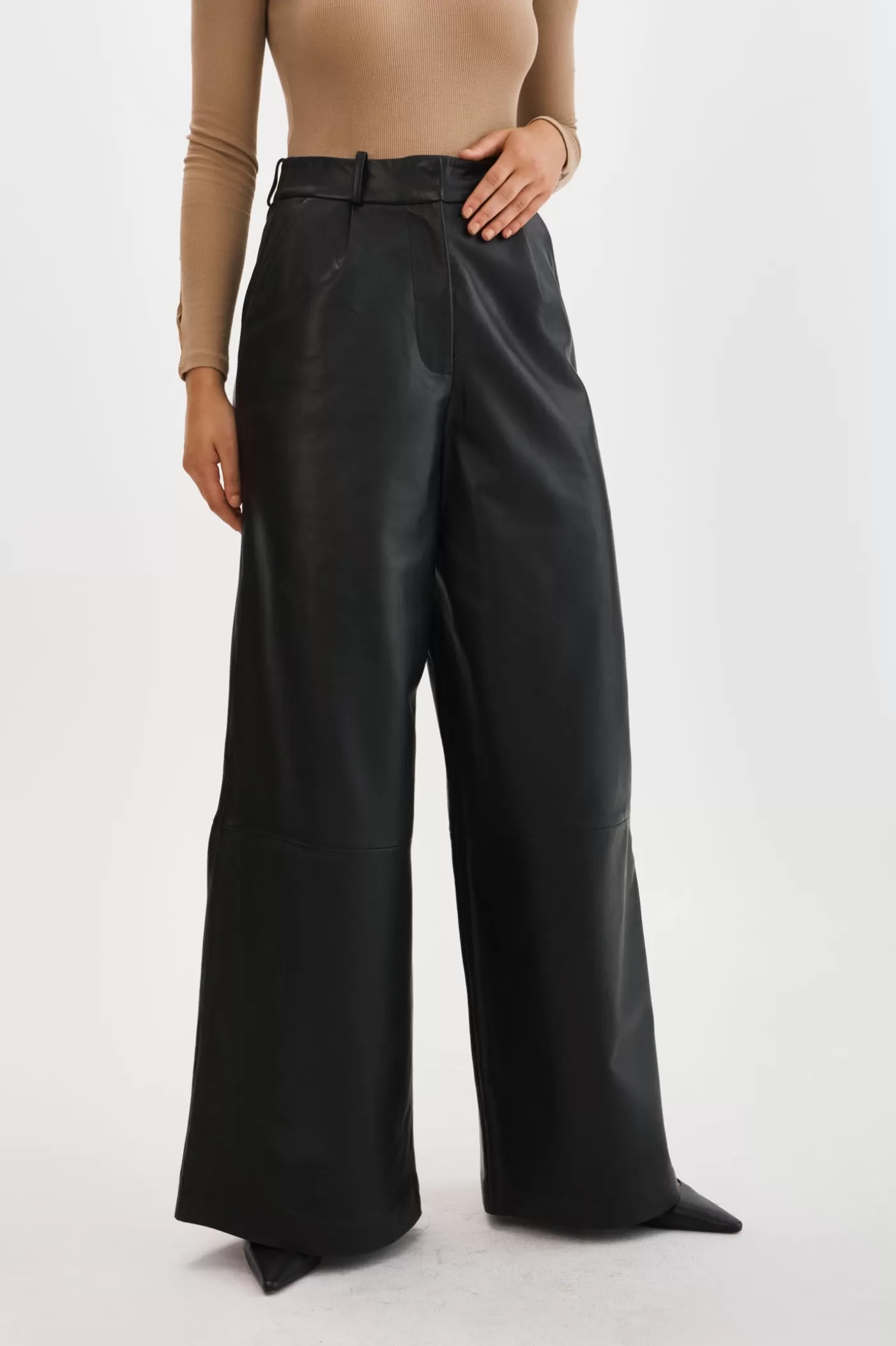 LAMARQUE ROSSA | Pantalon Large En Cuir Noir Hot