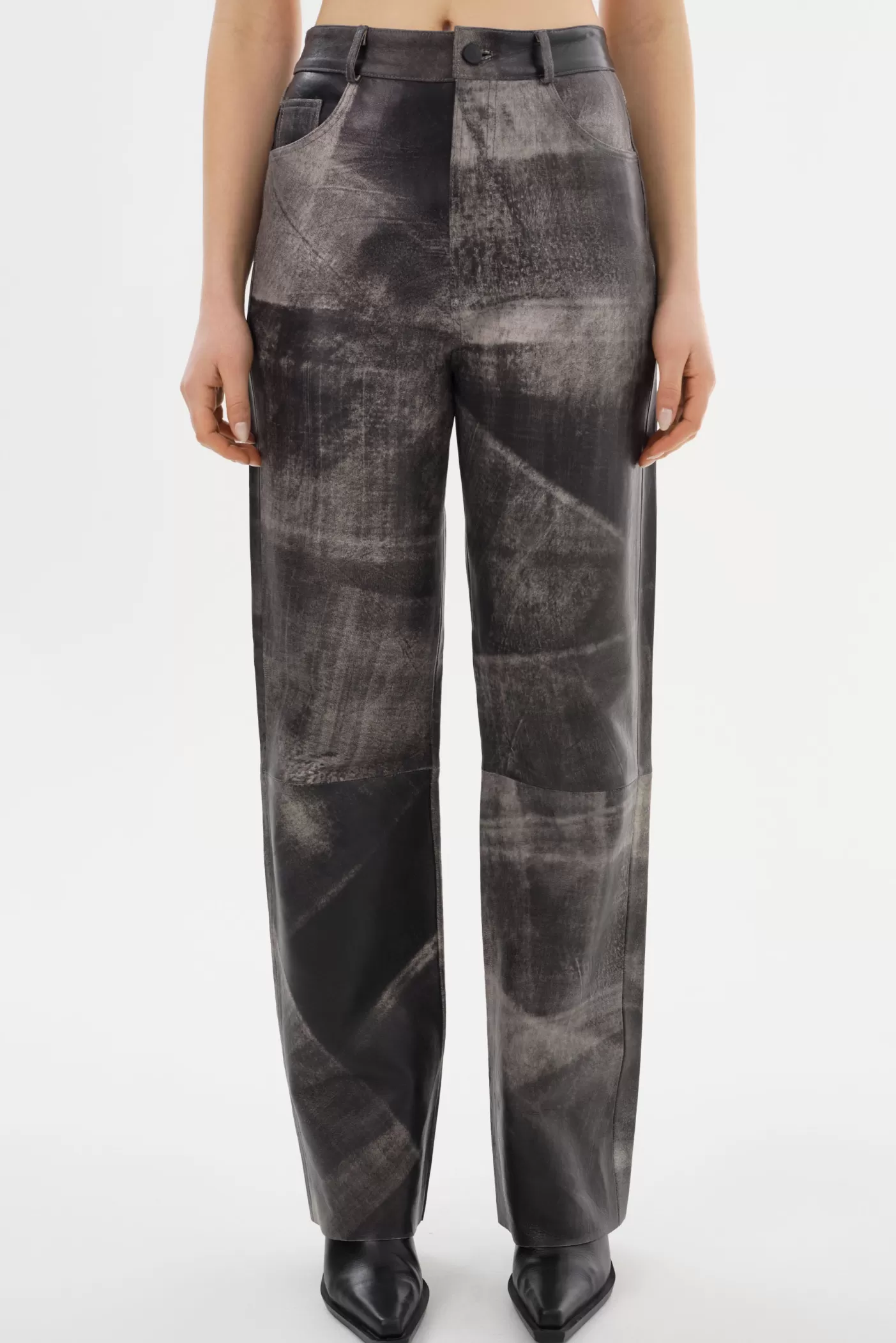 LAMARQUE SHANNON | Pantalon En Cuir Gris fossile Shop