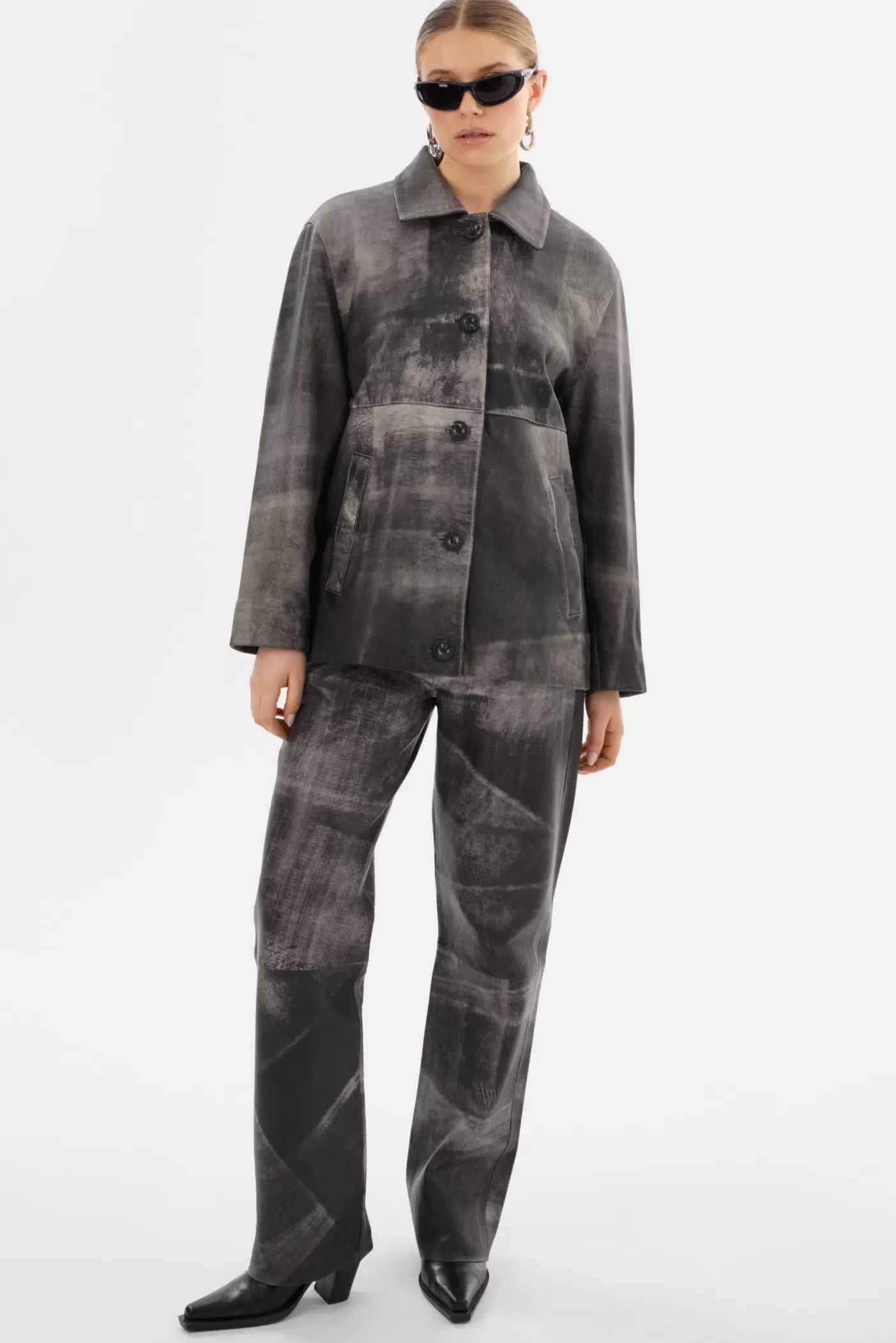 LAMARQUE SHANNON | Pantalon En Cuir Gris fossile Shop