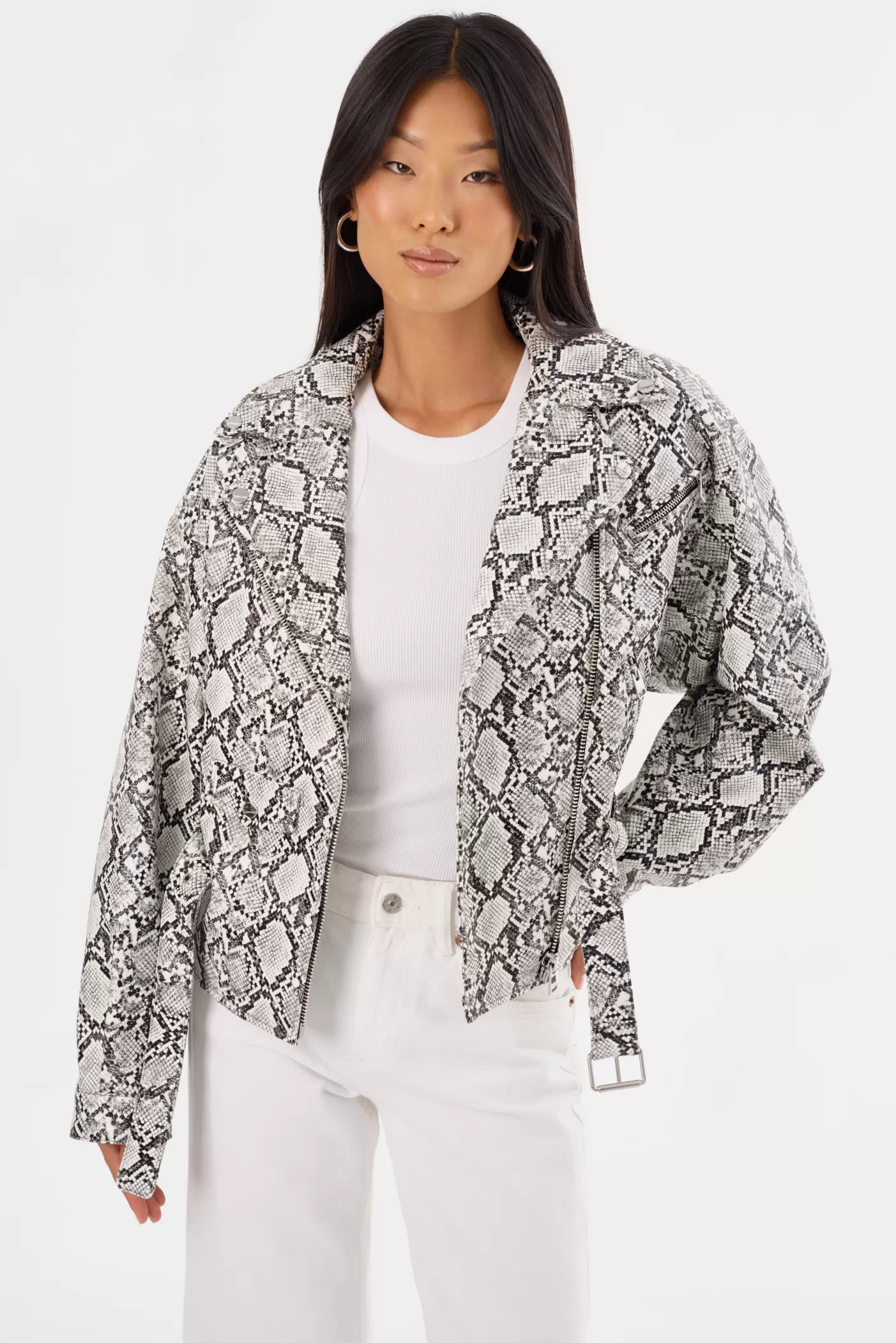 LAMARQUE SHELIA | Faux Leather Biker Jacket Python Print Best Sale