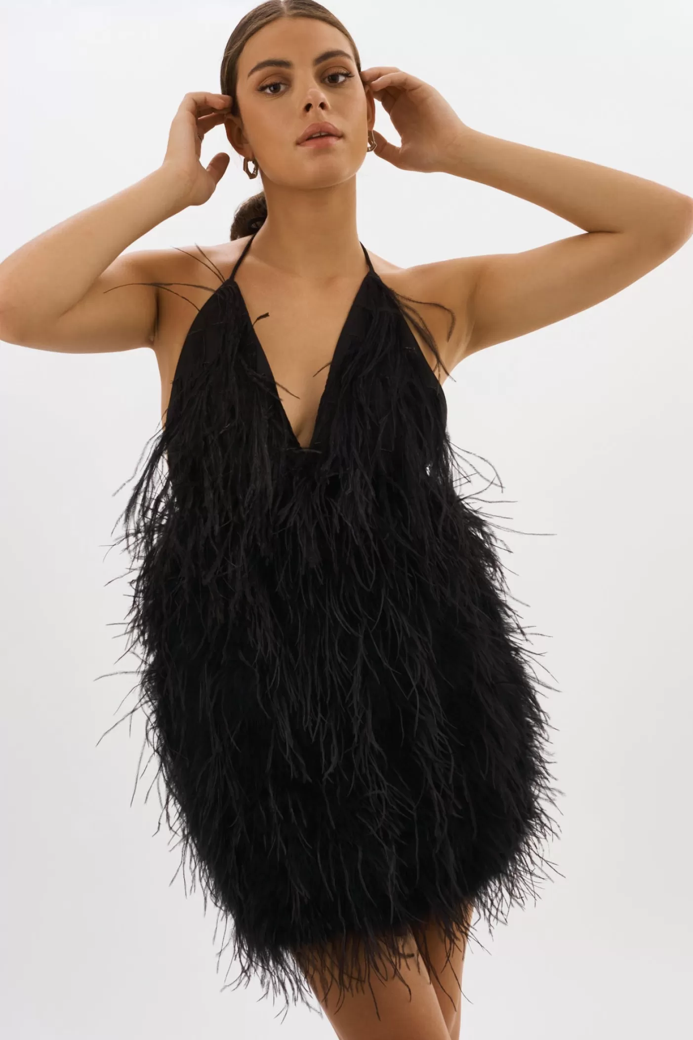 LAMARQUE SOLVEIG Robe à Plumes Noir Outlet