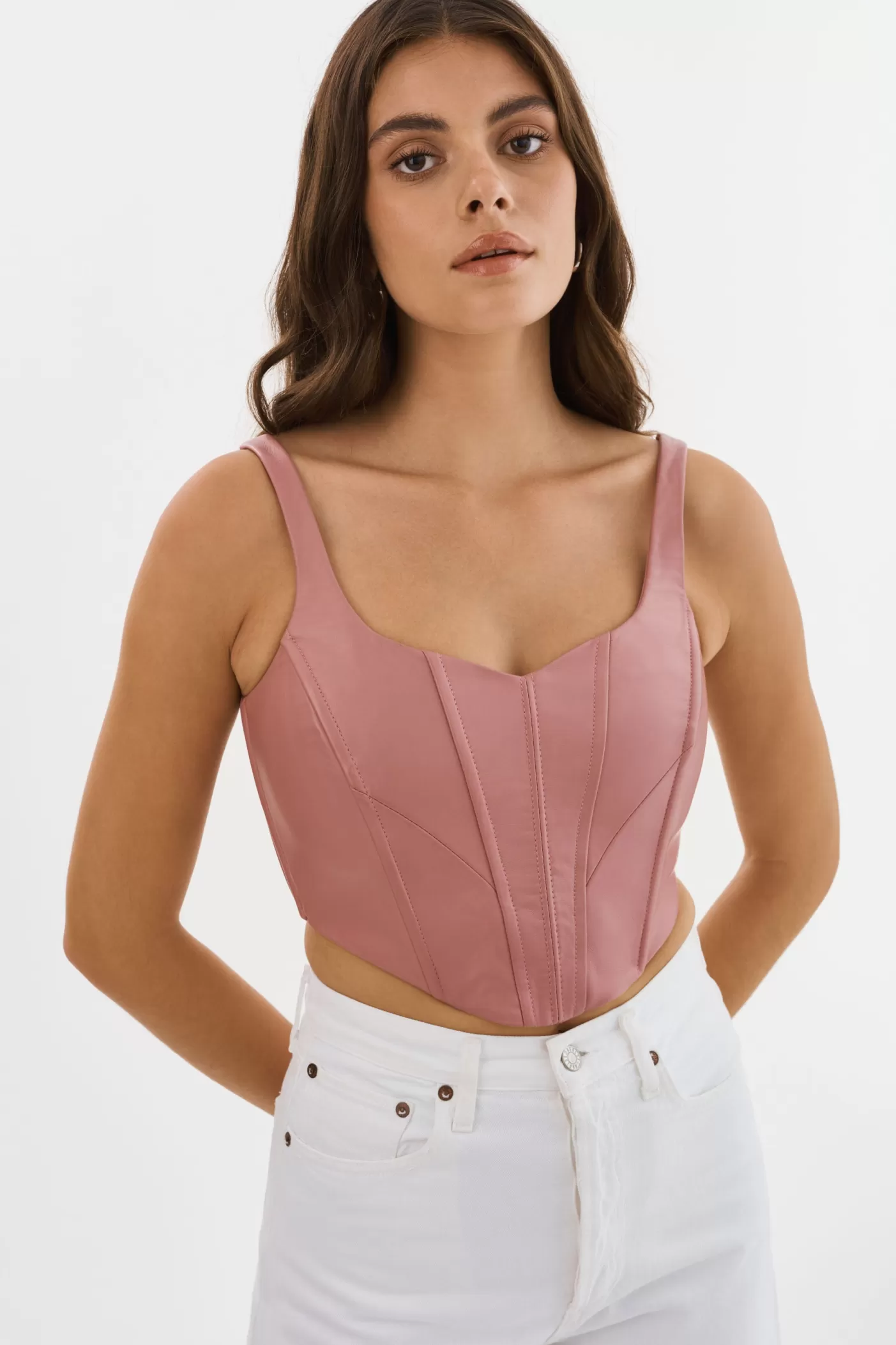 LAMARQUE TABIA | Corset En Cuir ROSE MAUVE Store