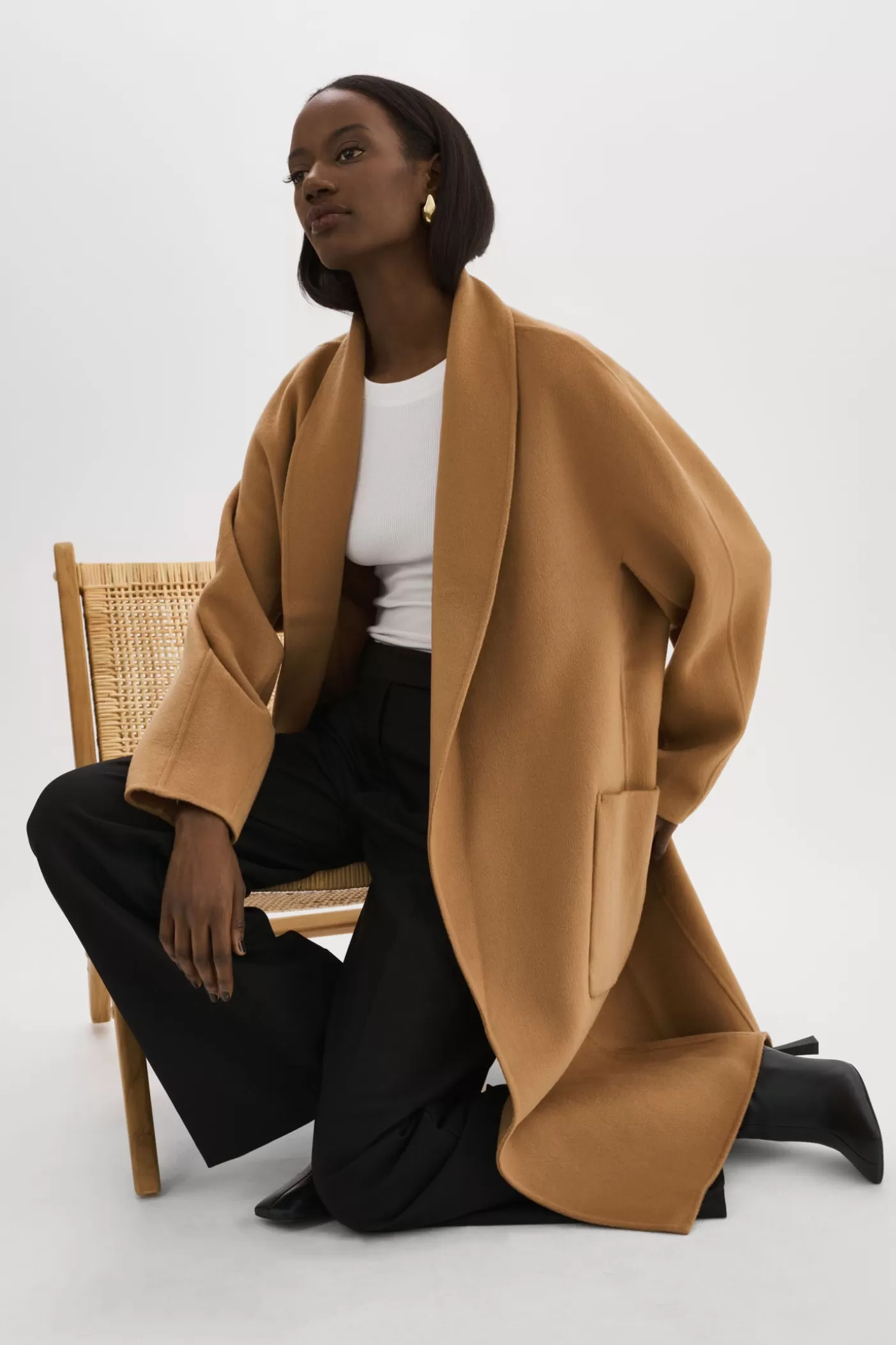 LAMARQUE THARA | Manteau En Laine à Col Châle CHAMEAU Sale