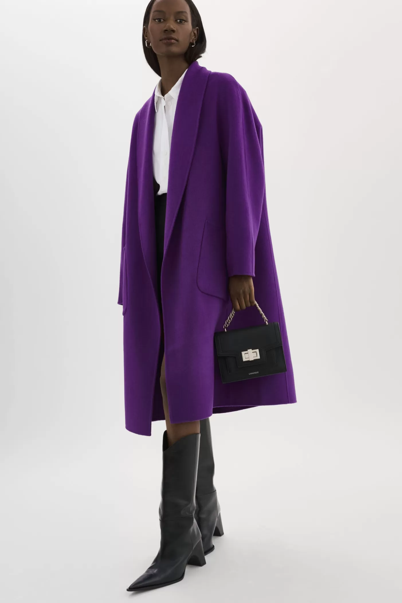 LAMARQUE THARA | Manteau En Laine à Col Châle VIOLET Outlet